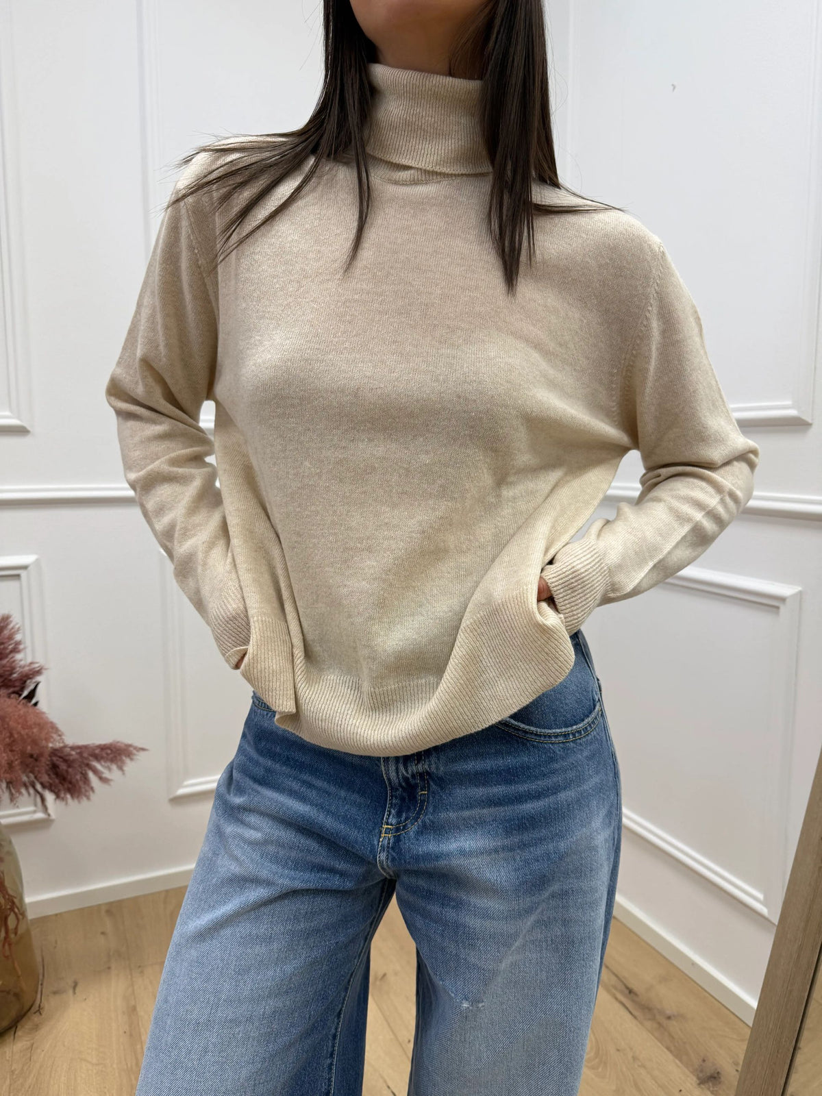 Maglia dolcevita beige 80% lana - HaveOne