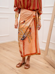 Gonna pareo lunga Pavoni tabacco e arancio - HaveOne