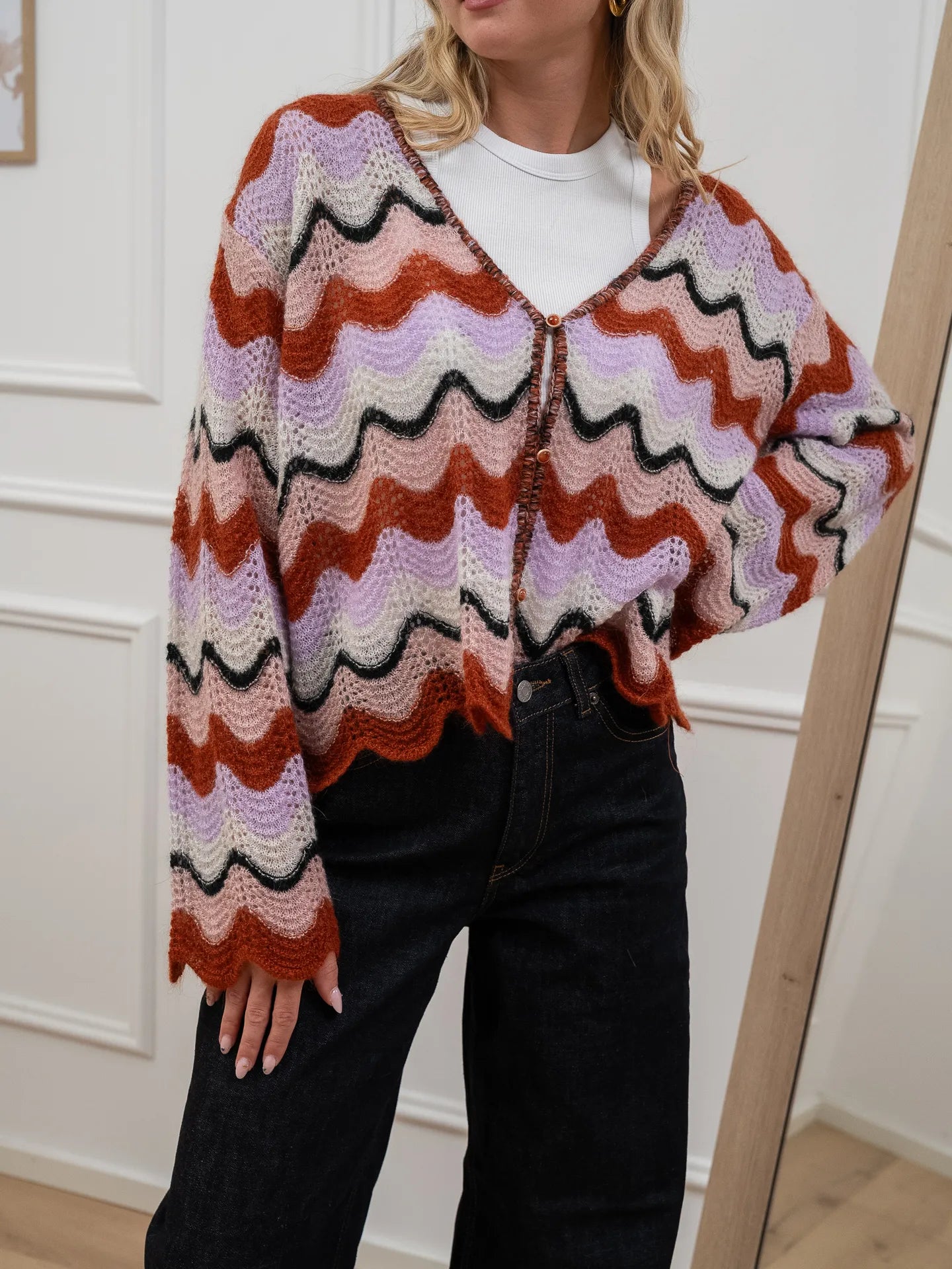 Cardigan multicolor rosa con bottoncini - The Loom Archive