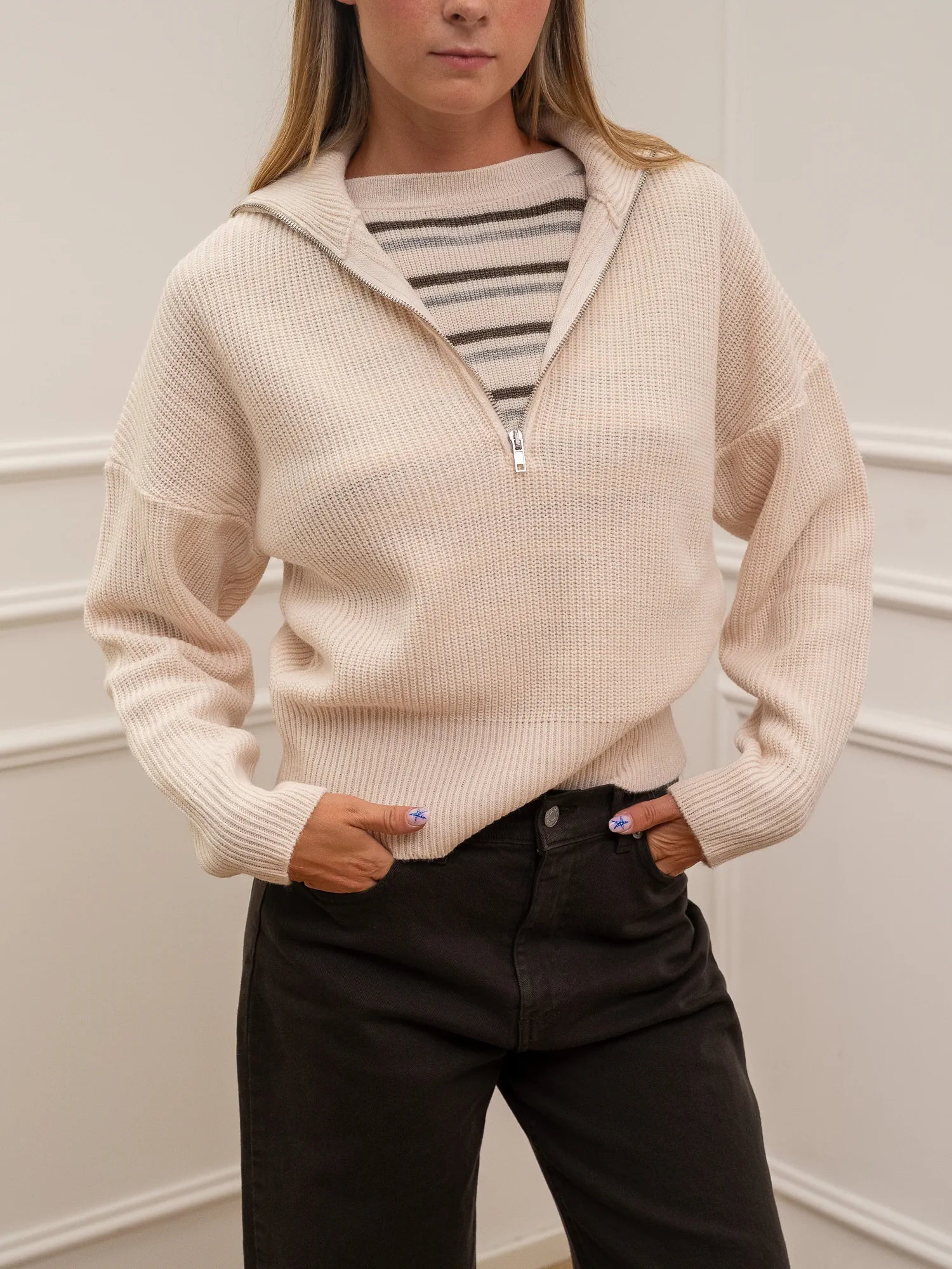 Maglia polo zip con canotta pasta, grigio e tortora - HaveOne