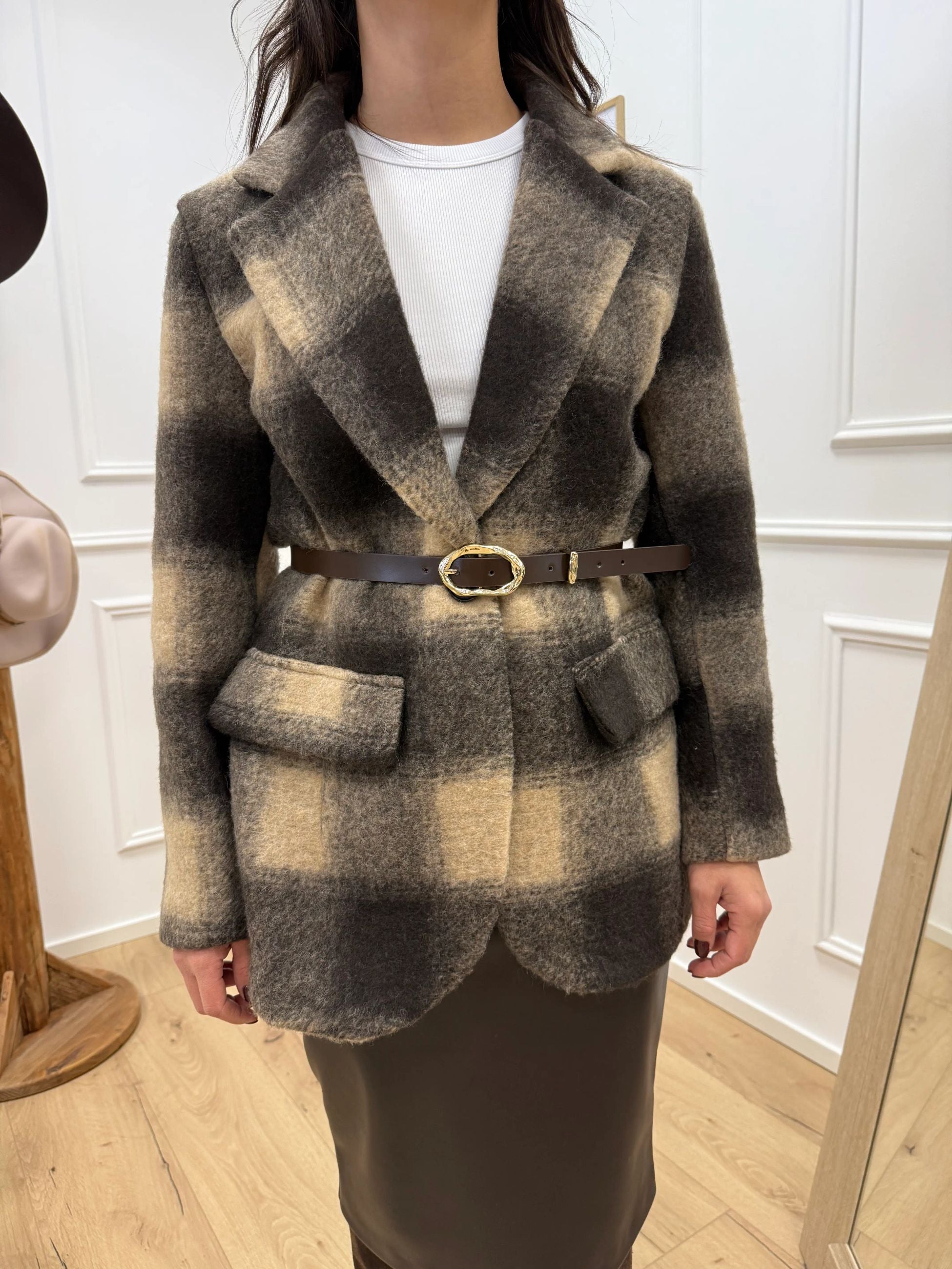 Giacca cappotto check moro e beige - HaveOne