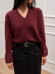 Maglia scollo a v bordeaux 100% lana - HaveOne