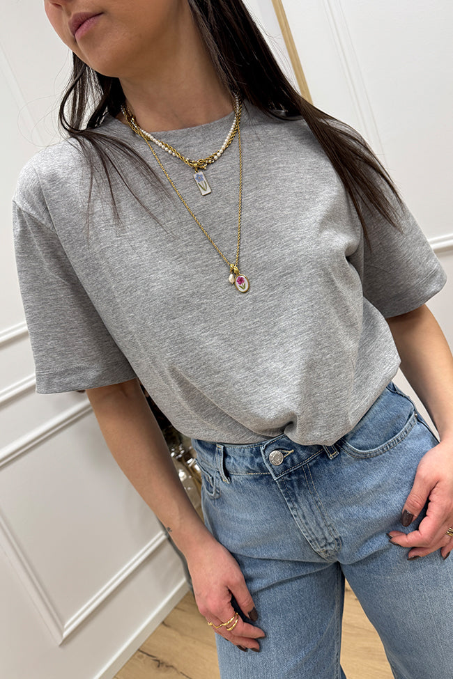 T shirt basic grigia a mezza manica - HaveOne