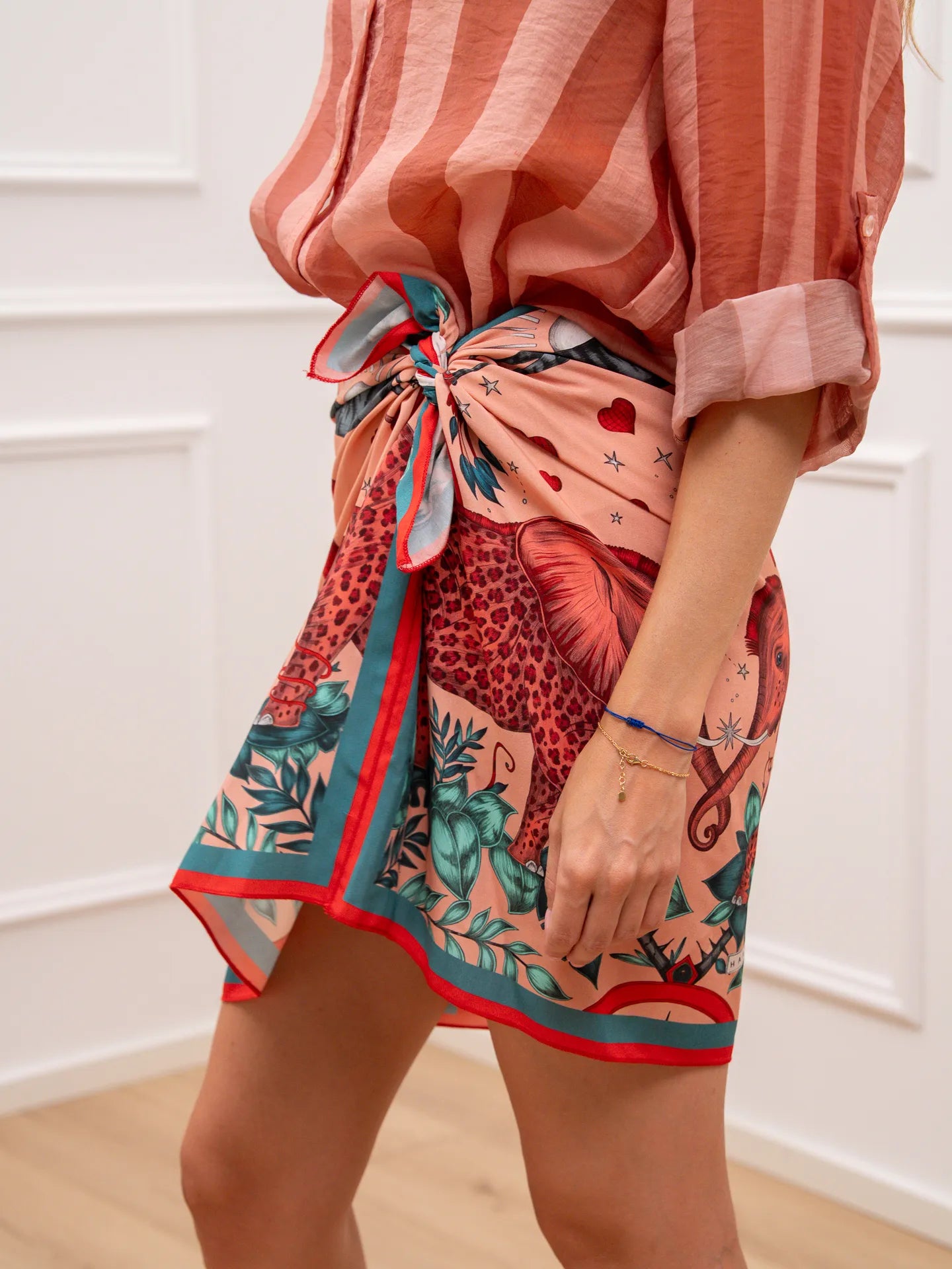 Gonna pareo mini Elefanti fucsia e ottanio - HaveOne