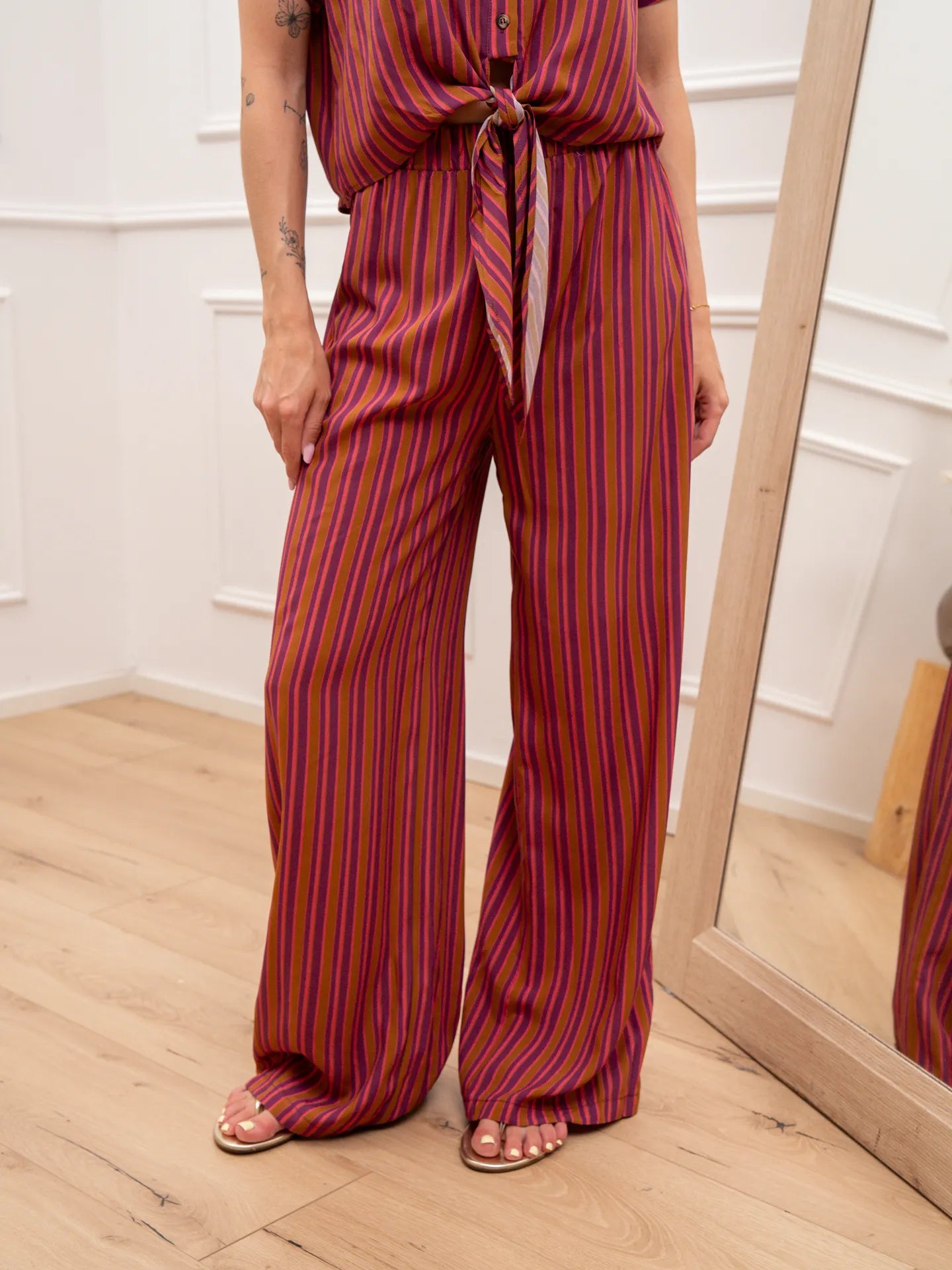 Pantaloni rigati fucsia, viola e tabacco - HaveOne