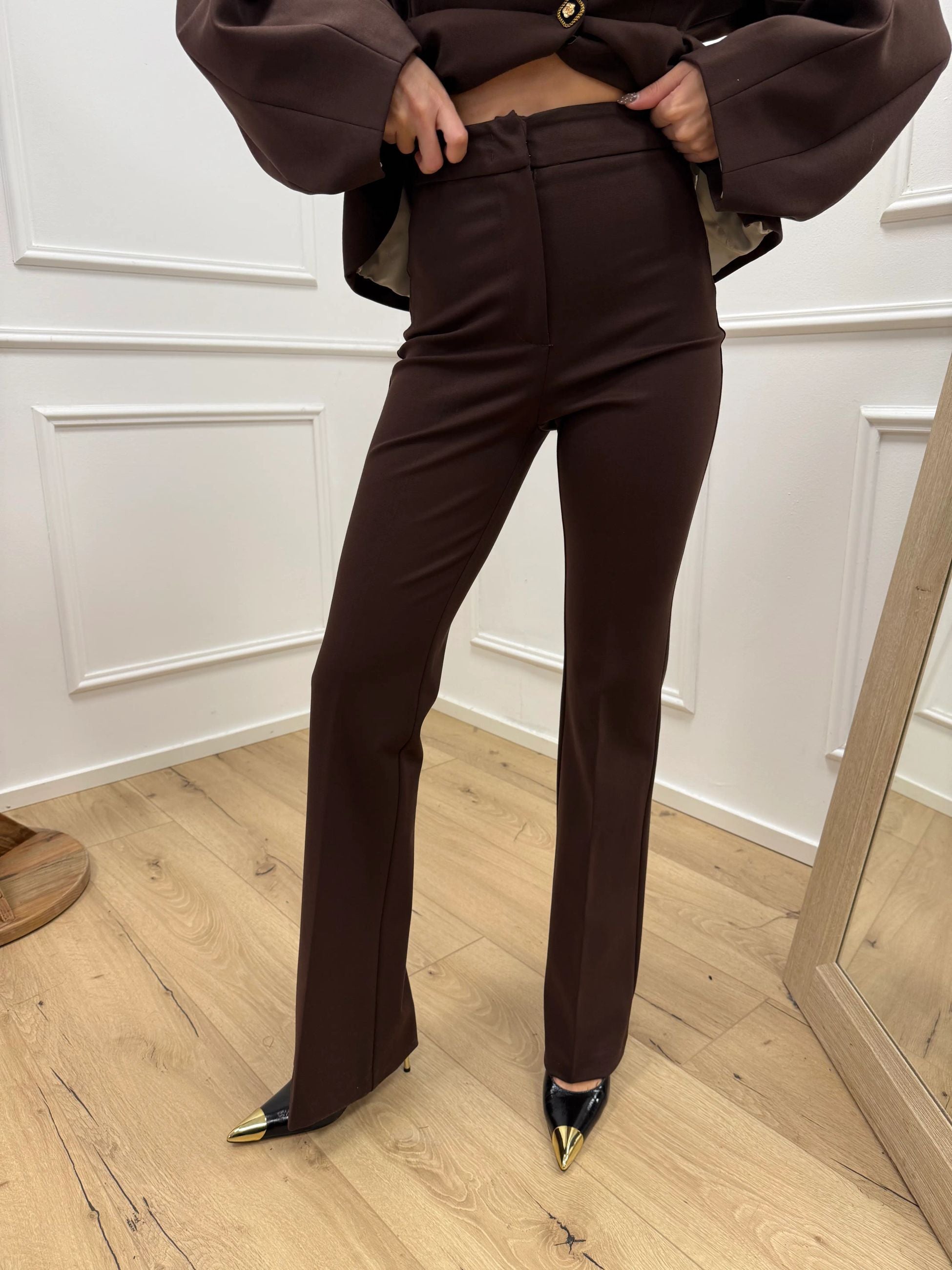 Pantaloni punto milano cioccolato a zampa - Silence Limited