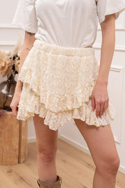 Gonna mini in pizzo burro balze asimmetriche - HaveOne