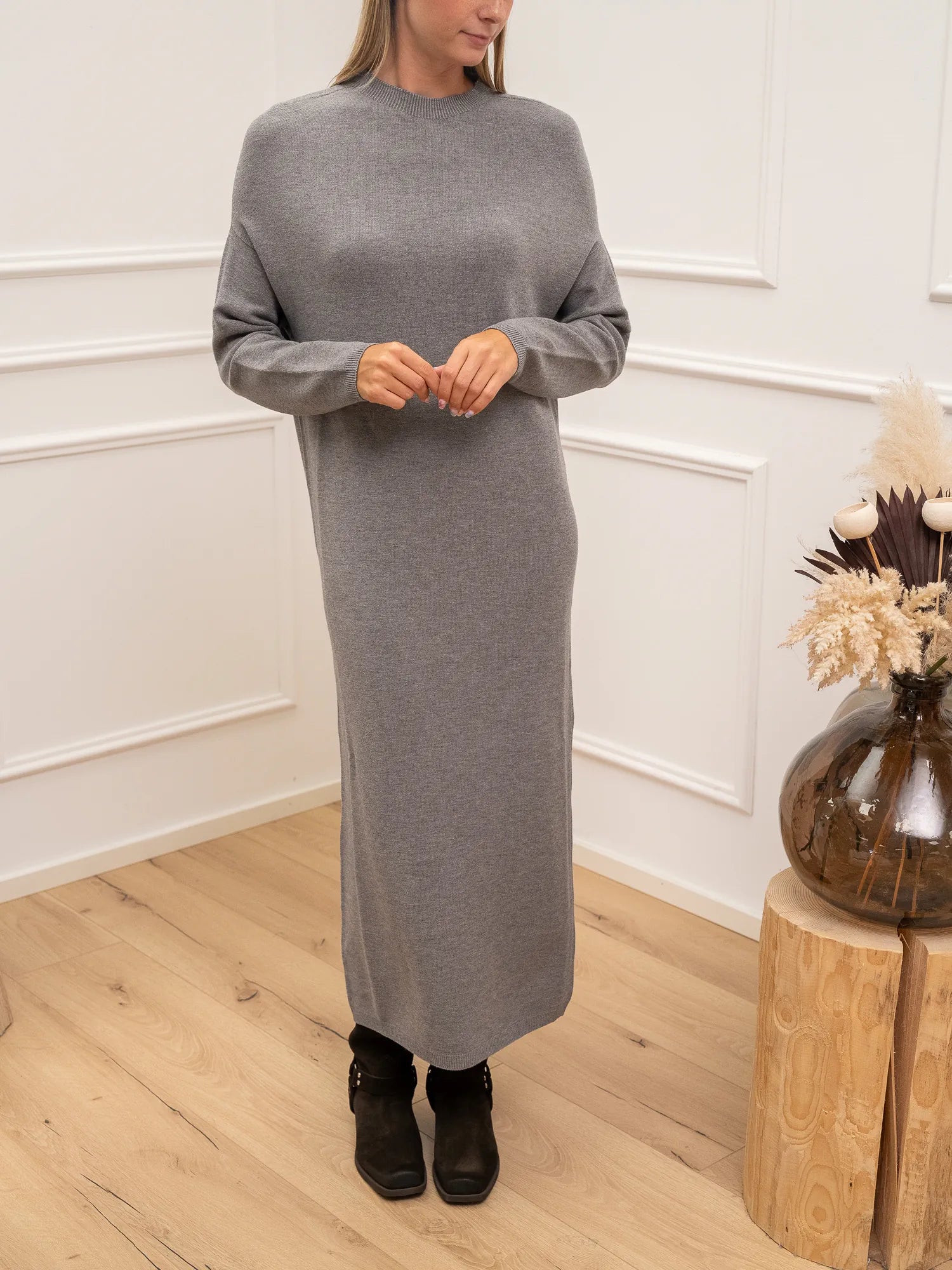 Vestito viscosa con spalla scesa e cintura - Kontatto