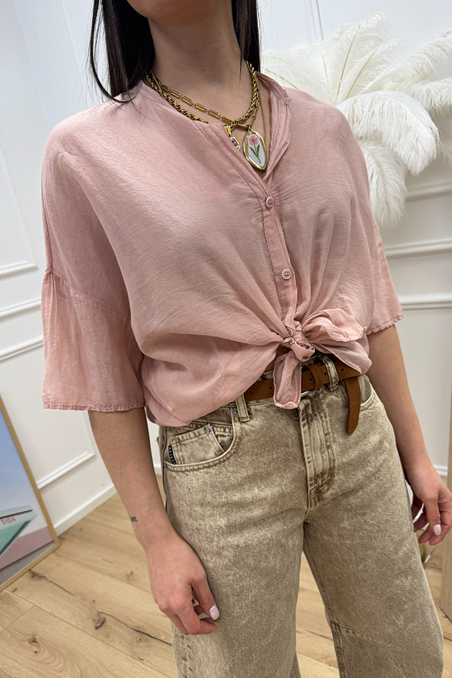 Camicia in mussola rosa antico con nodo - Vicolo