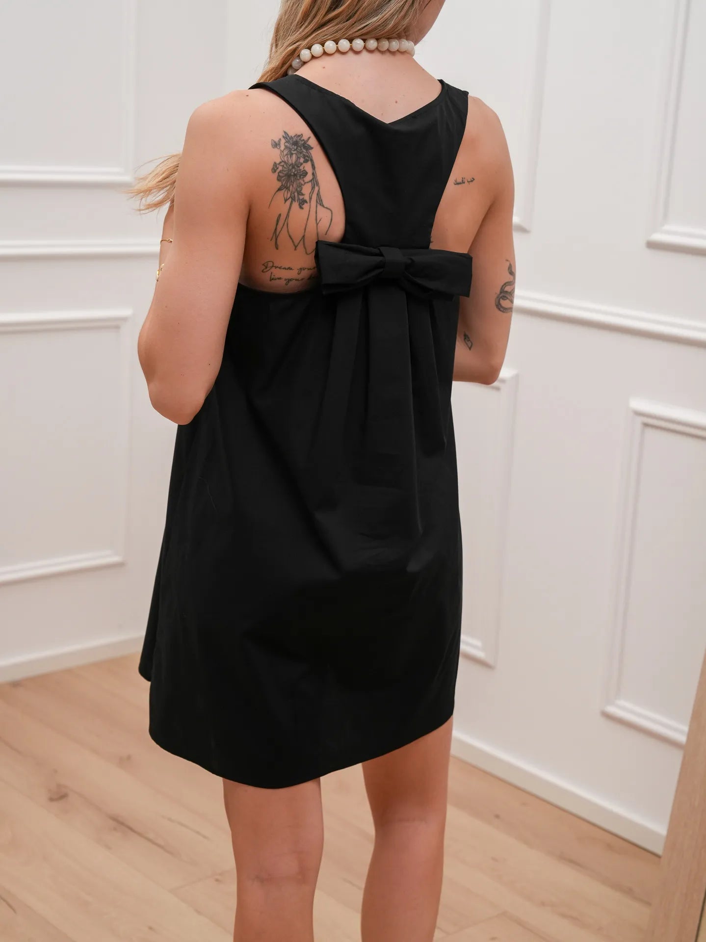 Vestito Ribbon nero in cotone con fiocco - Vicolo