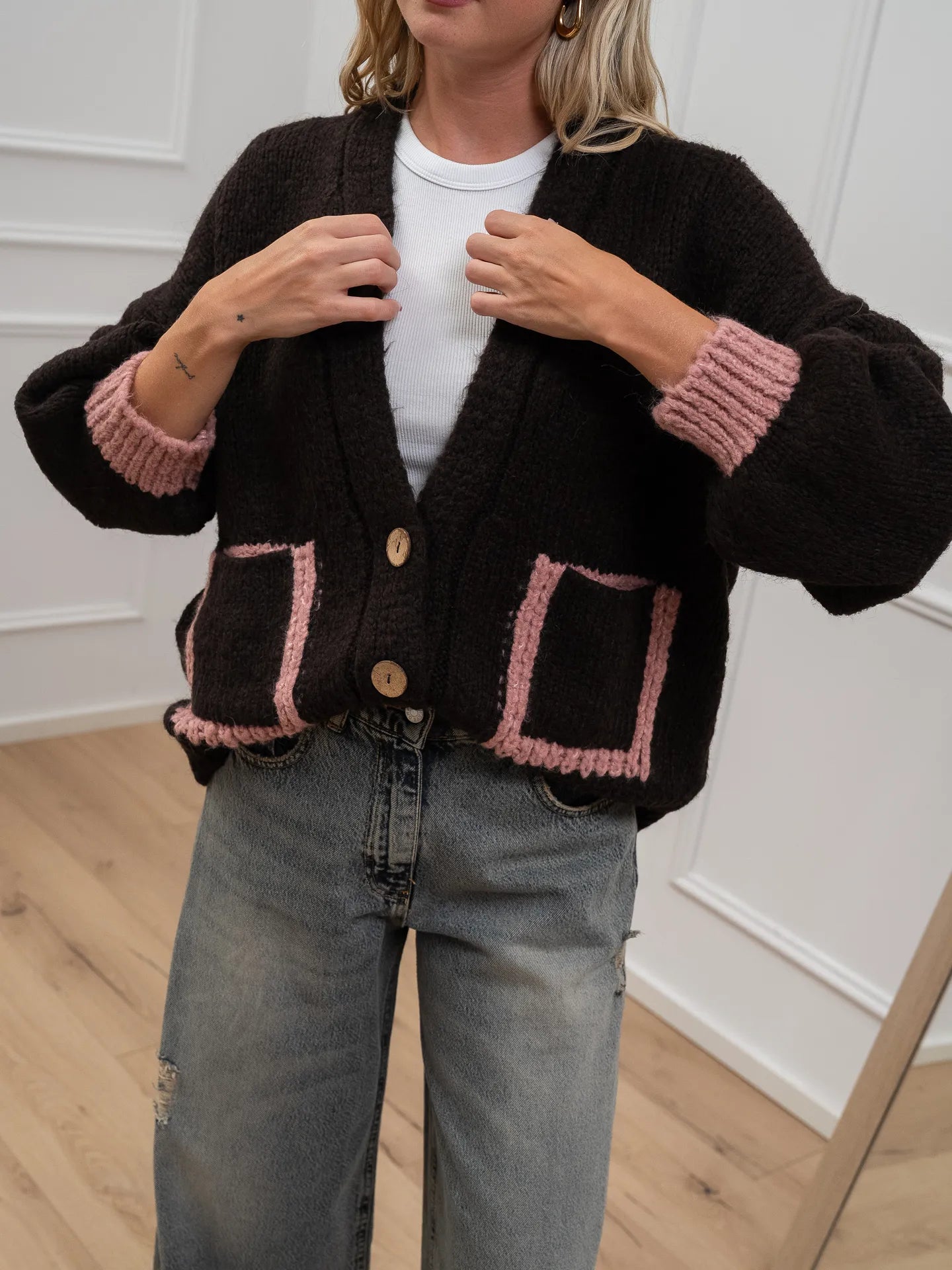 Cardigan moro con tasche rosa - HaveOne