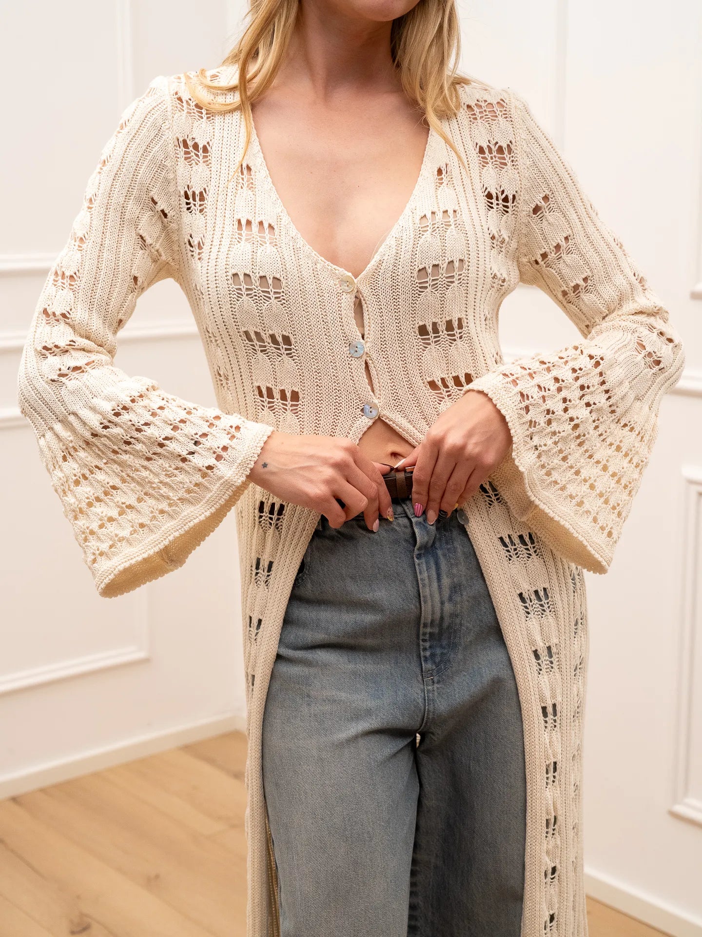 Maxi cardigan Pietrasanta crochet naturale - Crispy