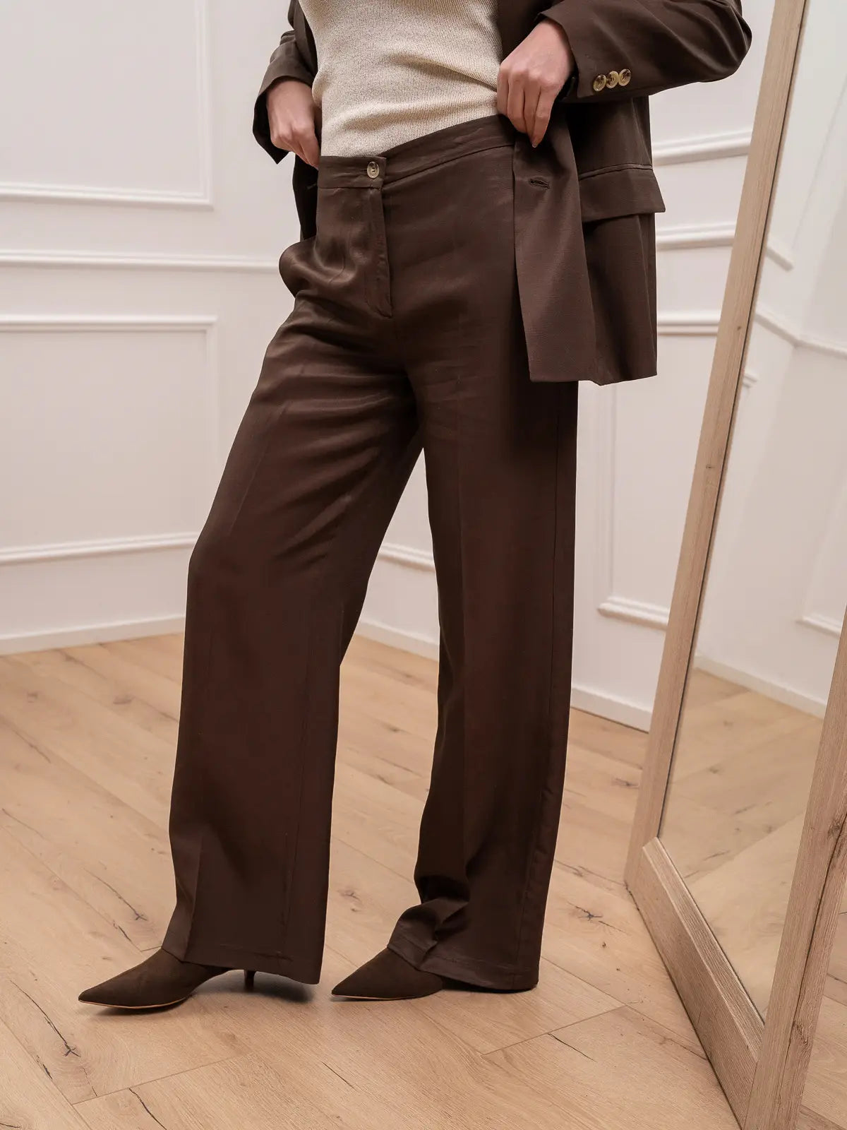 Pantaloni sartoriali moka misto lino - Vicolo