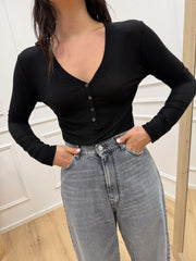 Maglia serafino sottile nera misto mohair - HaveOne