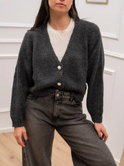 Cardigan antracite tre bottoni gioiello - HaveOne