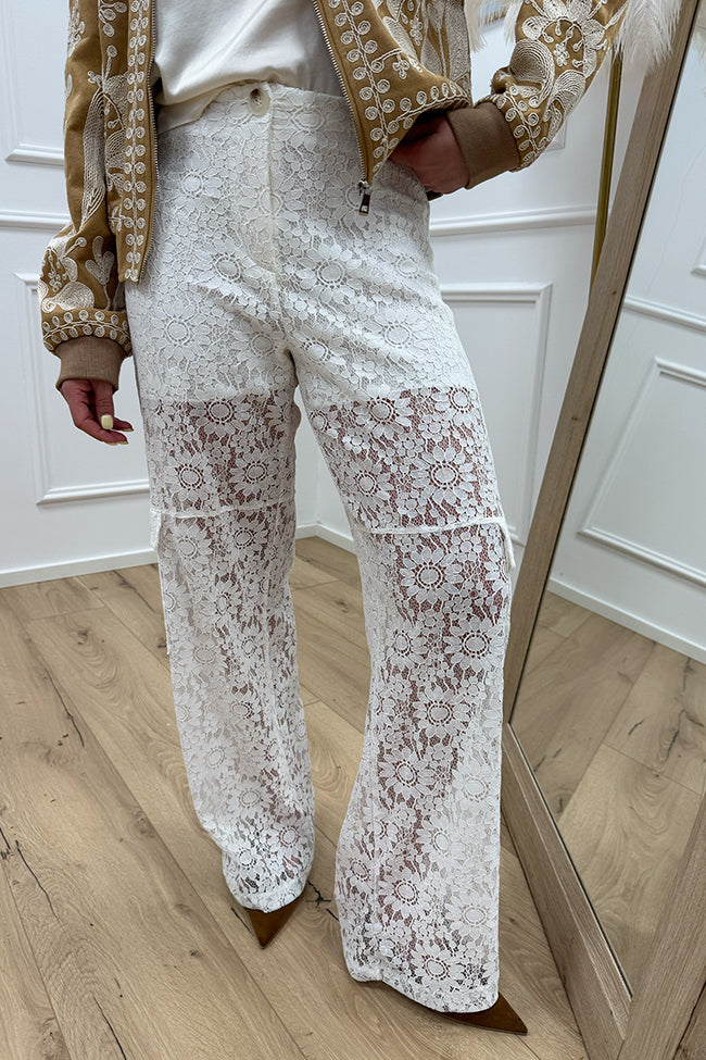 Pantaloni in pizzo bianco con tasconi - HaveOne