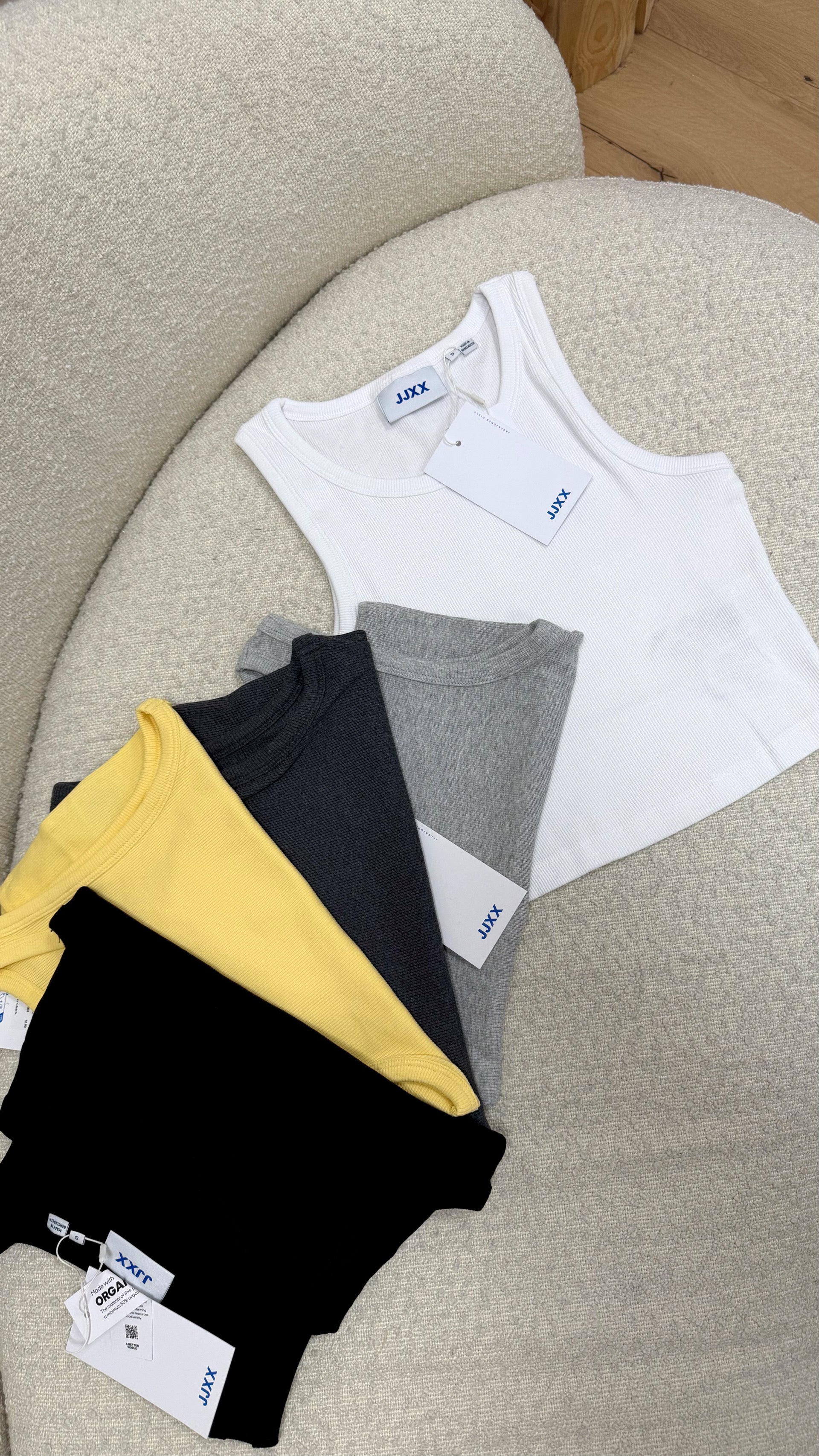 Canotta Fallon crop bianca a costine - JJXX