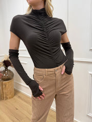 Maglia arricciata moro con manicotti - HaveOne