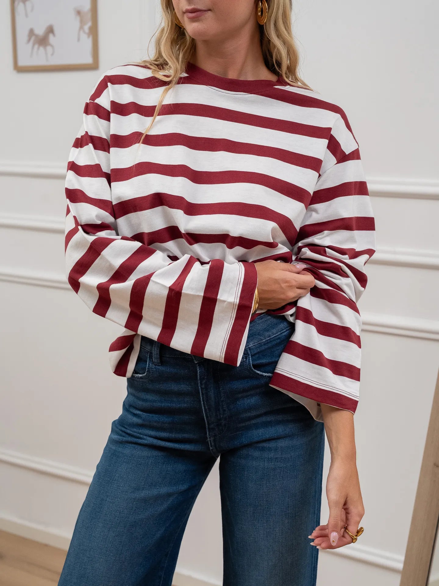 T shirt over rigata rossa e panna in cotone - JJXX