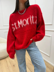 Maglia girocollo St.Moritz rosso e panna - HaveOne