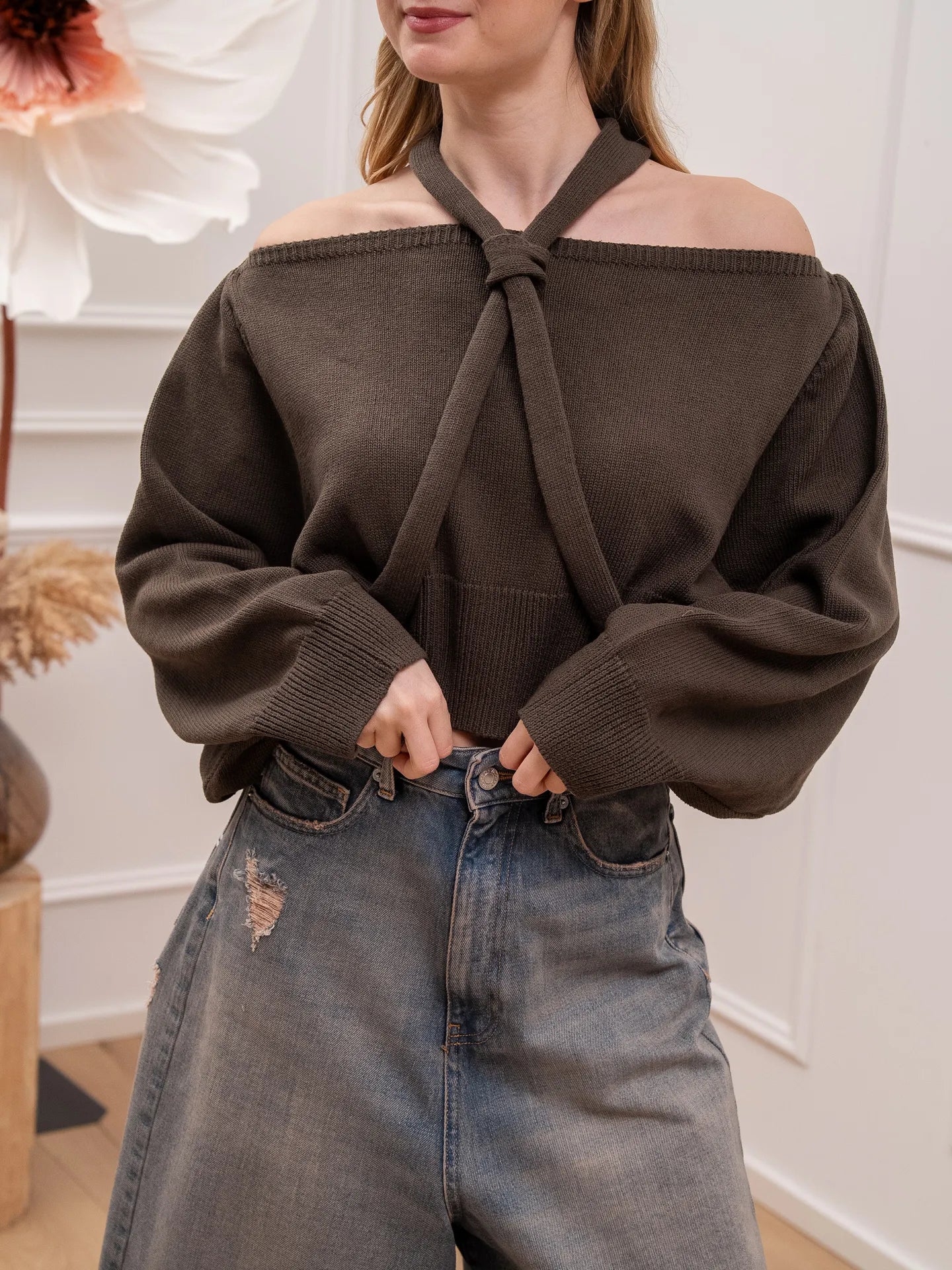 Maglia scollo a barca moro con nodo - HaveOne