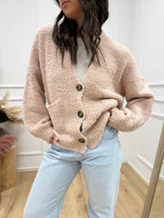 Cardigan tre bottoni cipria misto lana - HaveOne