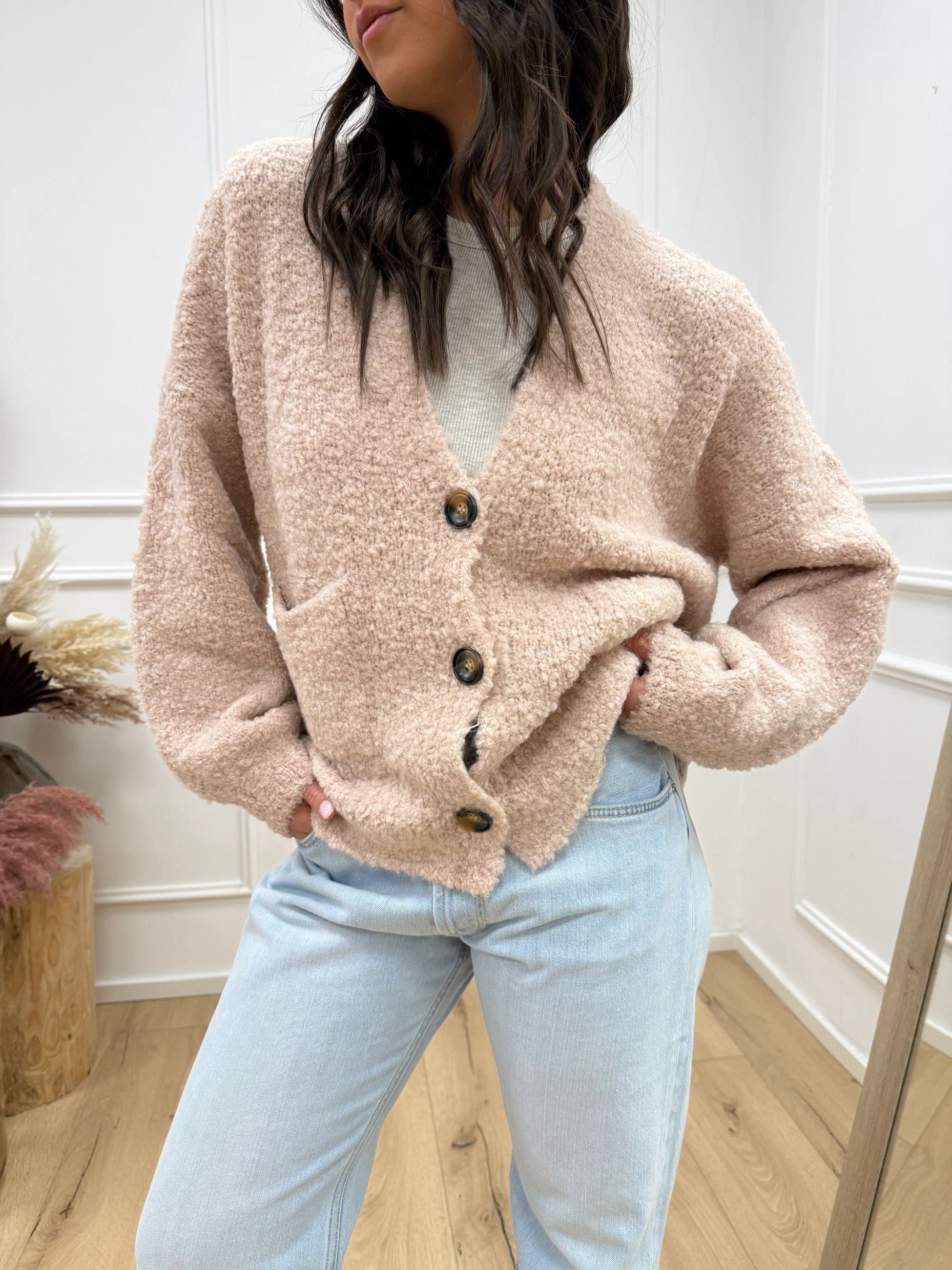 Cardigan tre bottoni cipria misto lana - HaveOne