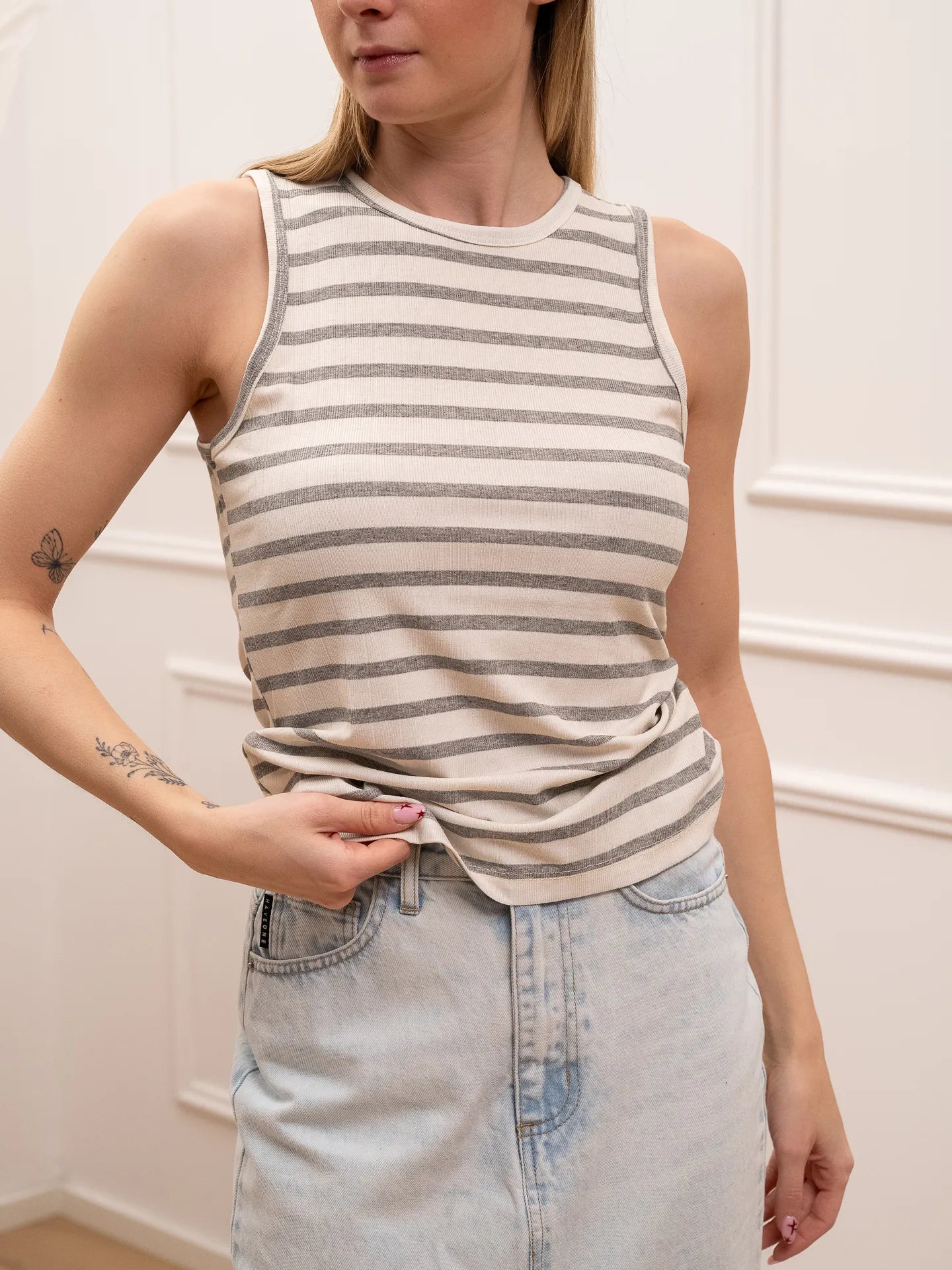 Canotta vogatore rigata panna e grigio - HaveOne