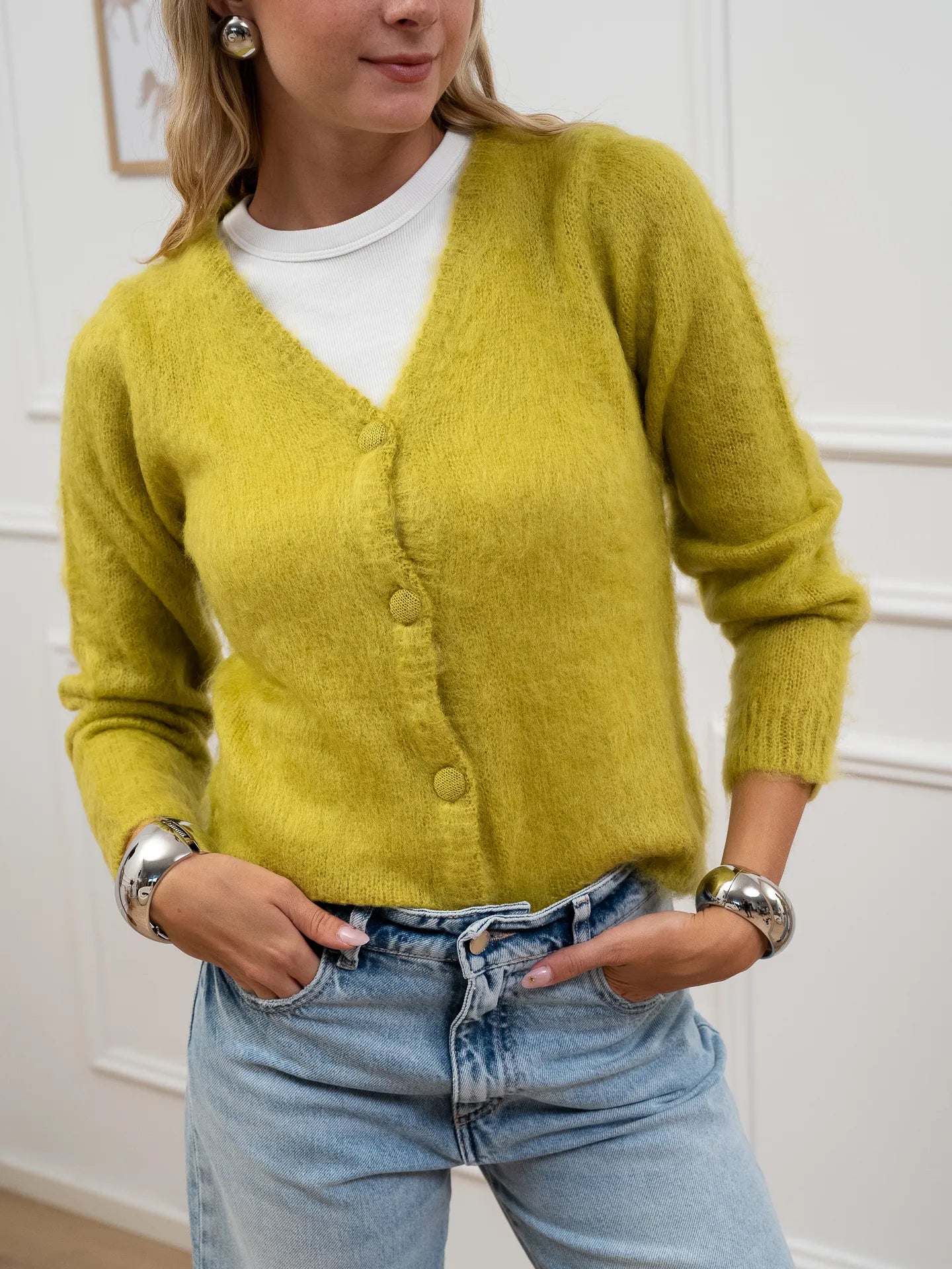 Cardigan macha con scollo a v e bottoni - Kontatto