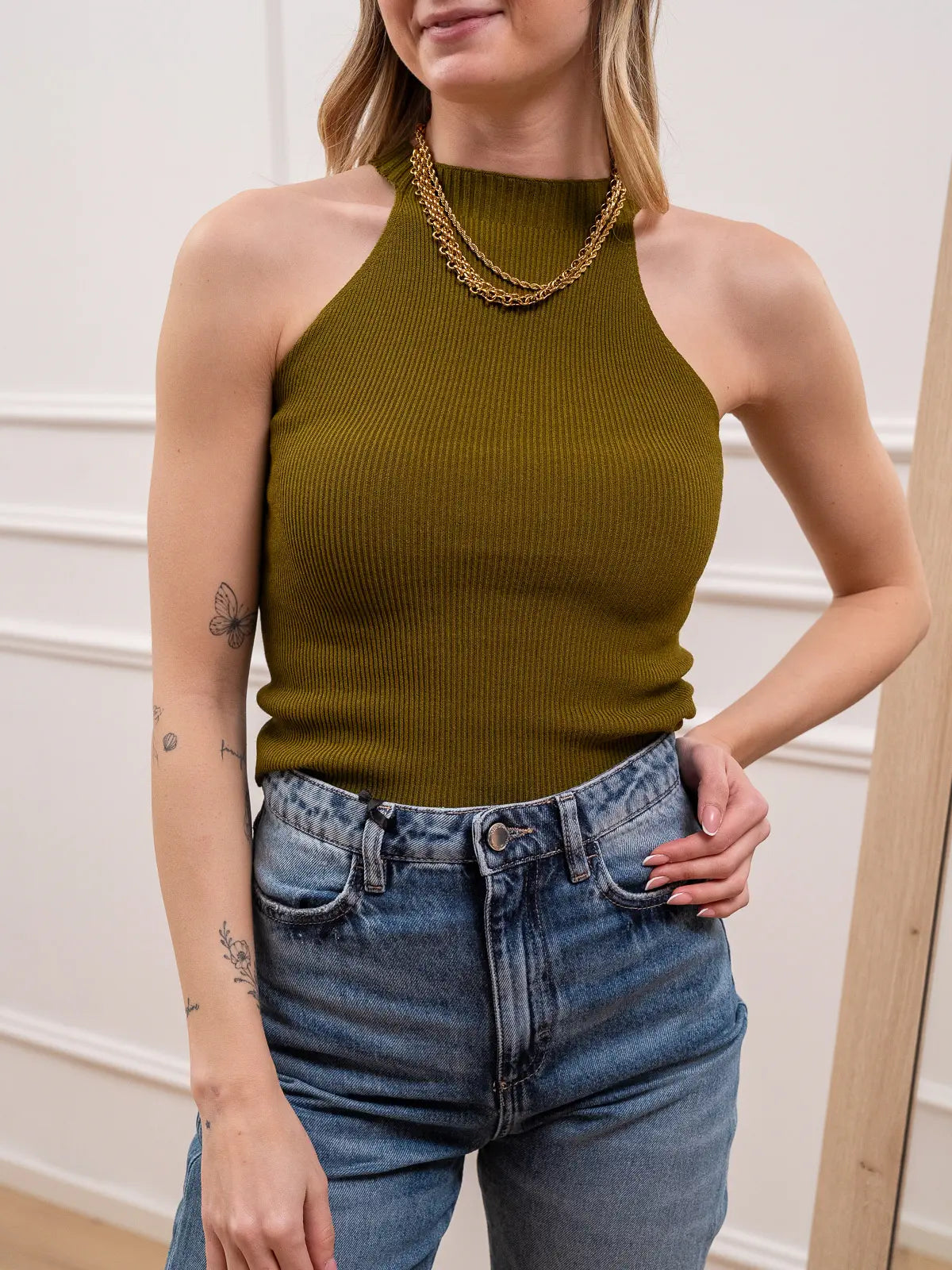 Canotta a costine olio scollo america - Kontatto