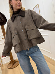 Bomber pied de poule beige, moro in lana - Dixie