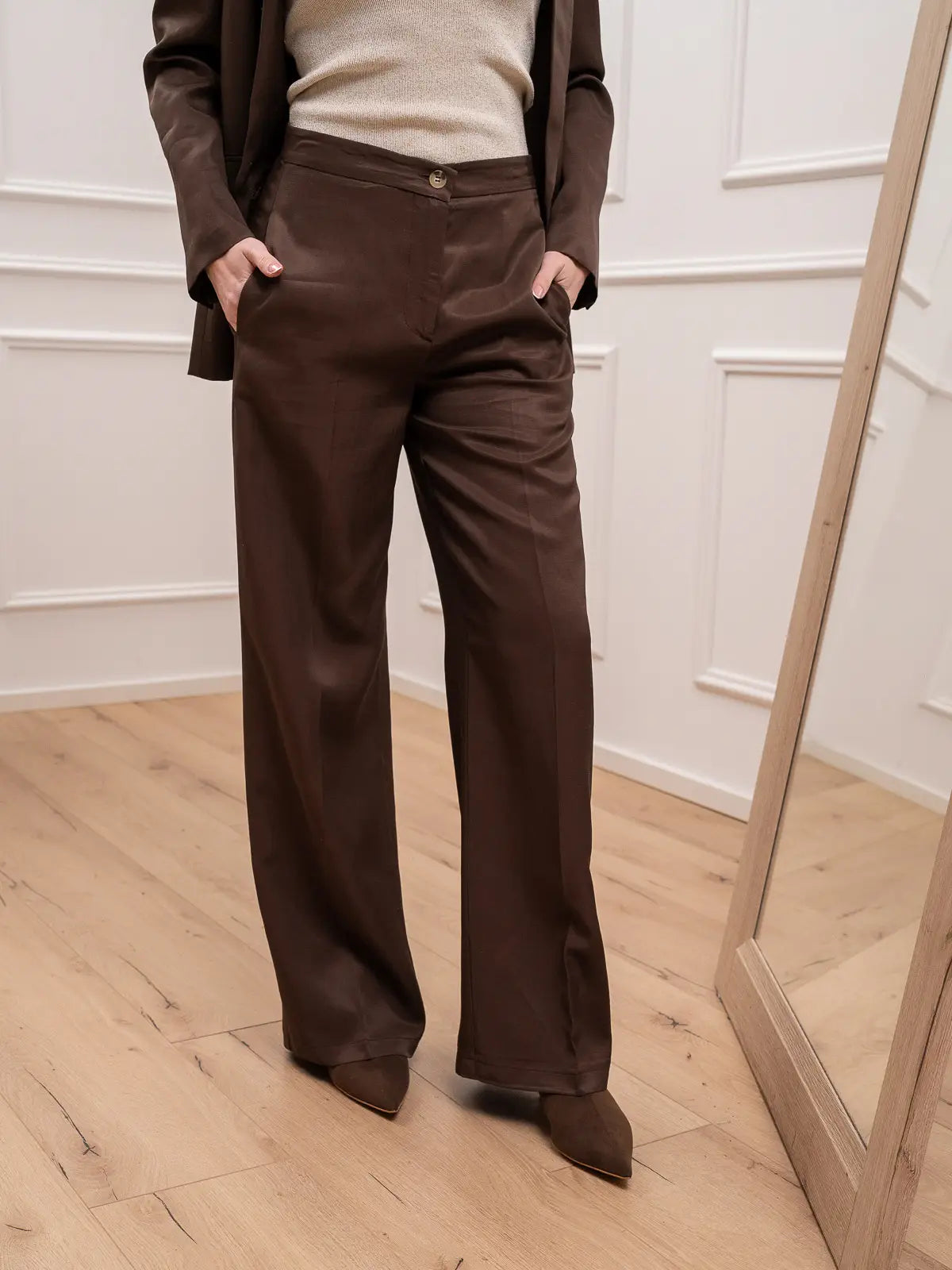 Pantaloni sartoriali moka misto lino - Vicolo