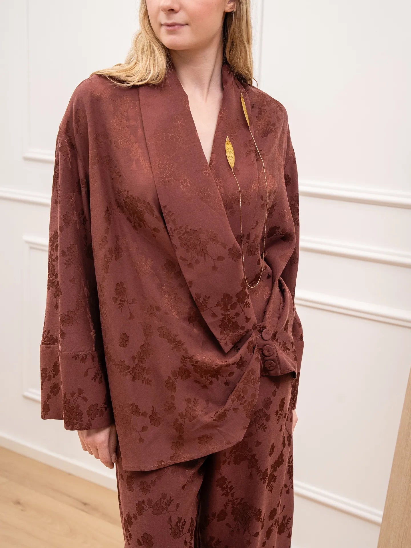 Giacca giappo kimono jacquard ruggine - Philia Loft