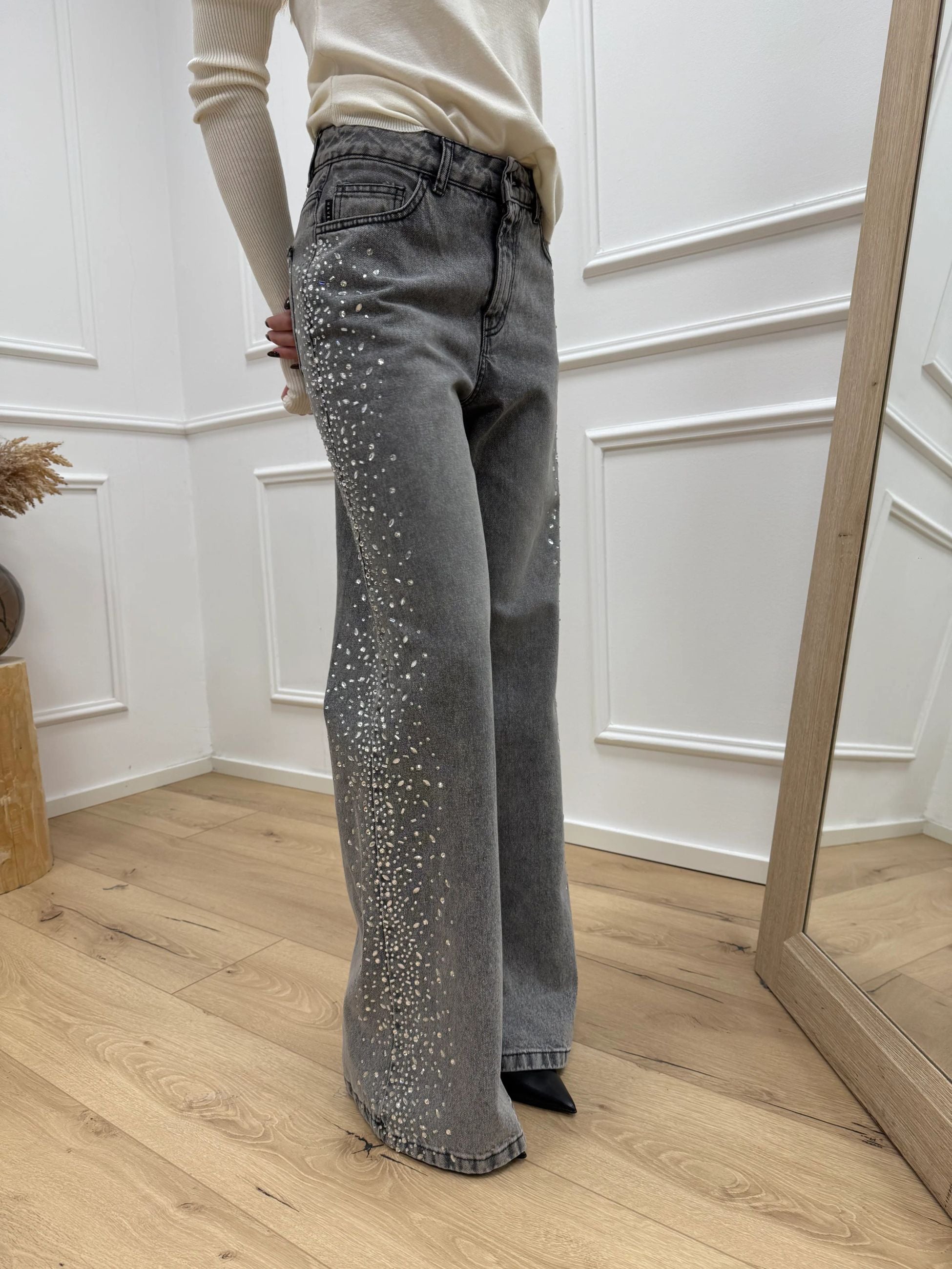Jeans Tokyo grigio con cabochon laterali - HaveOne