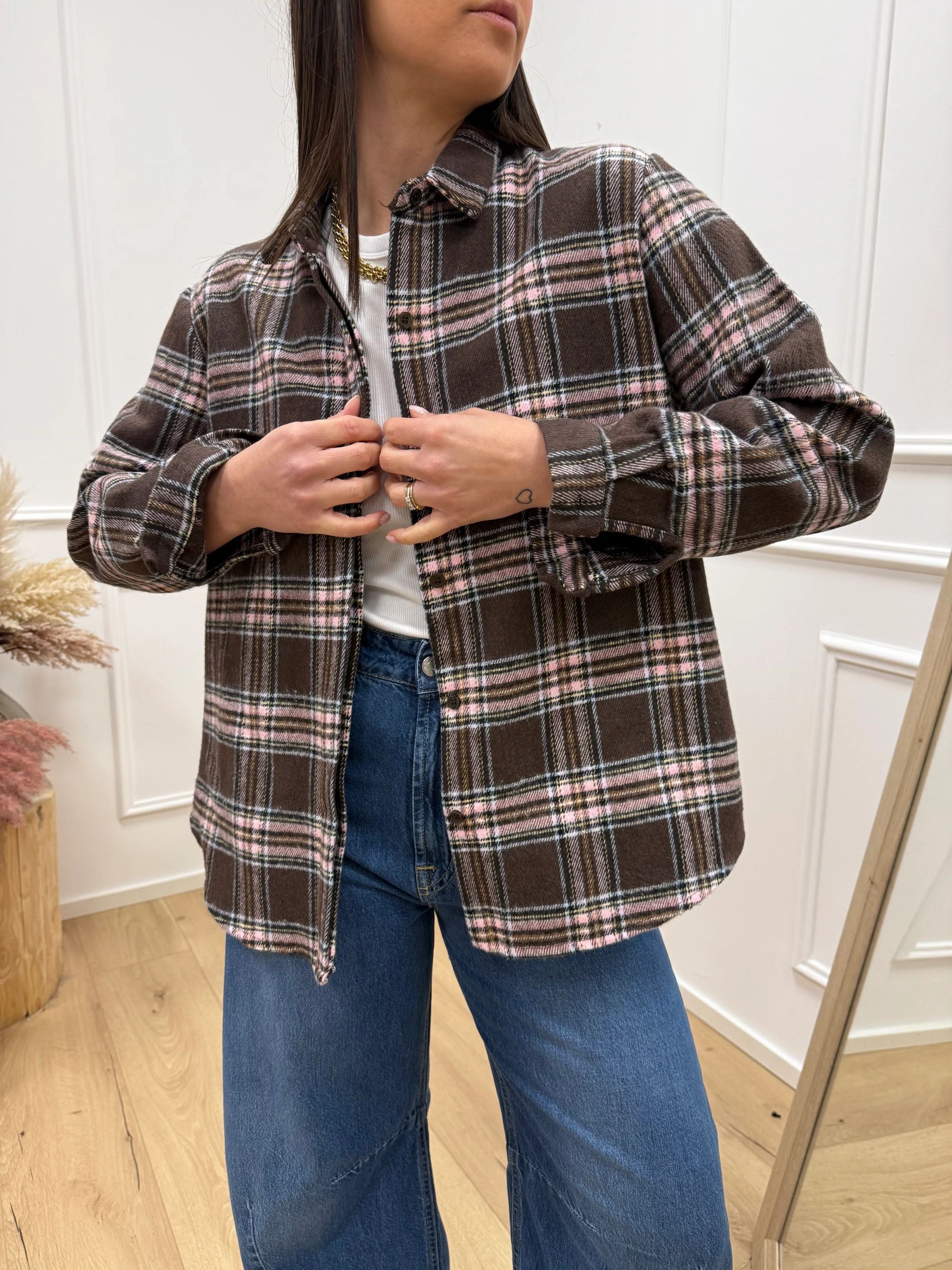 Camicia over in flanella moro e rosa - HaveOne