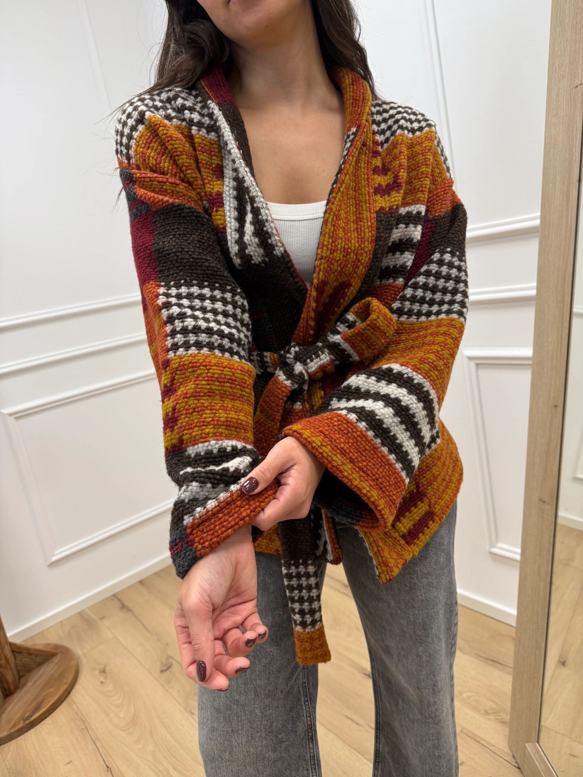 Cardigan Sequoia ruggine con cinta - Vicolo