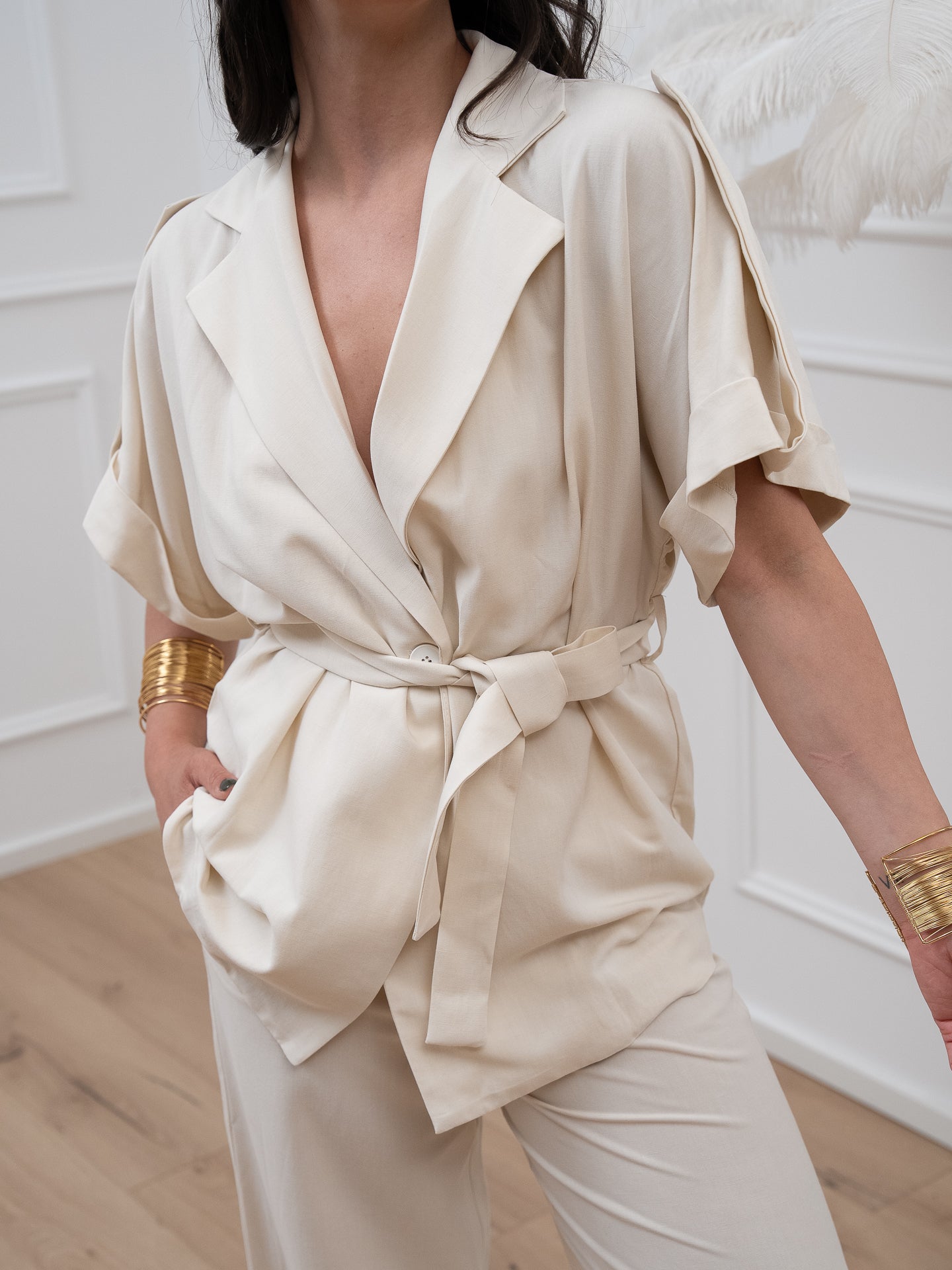 Giacca kimono burro misto lino e viscosa - Vicolo