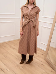 Vestito cammello e rosso con nodo - HaveOne
