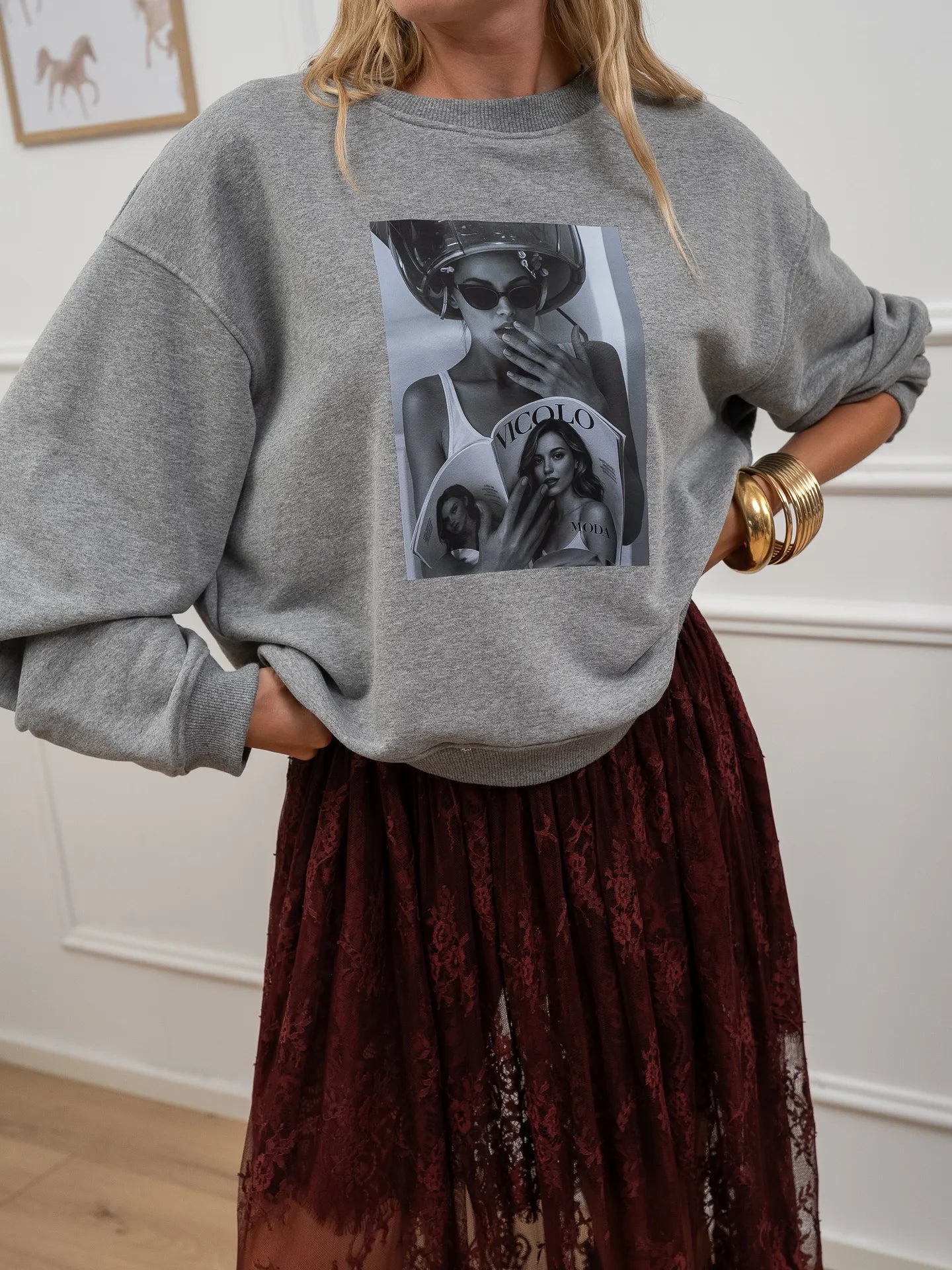 Felpa "Vanity" grigio mélange con stampa - Vicolo