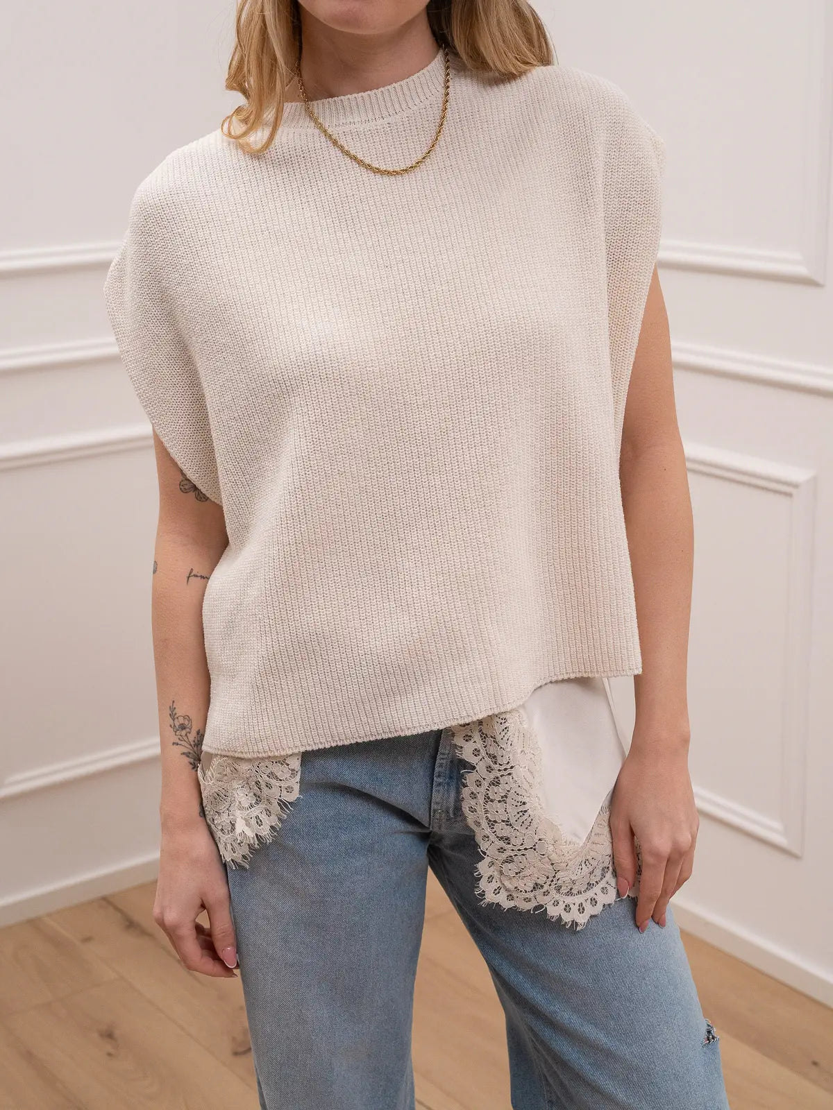 Gilet girocollo latte misto cotone - HaveOne