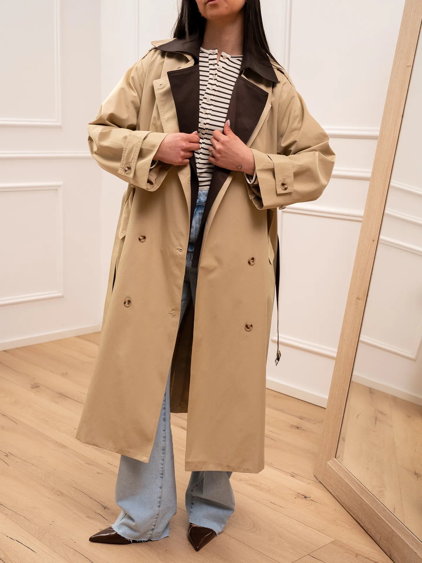 Trench lungo sabbia e moro in gabardina di cotone - You Decide