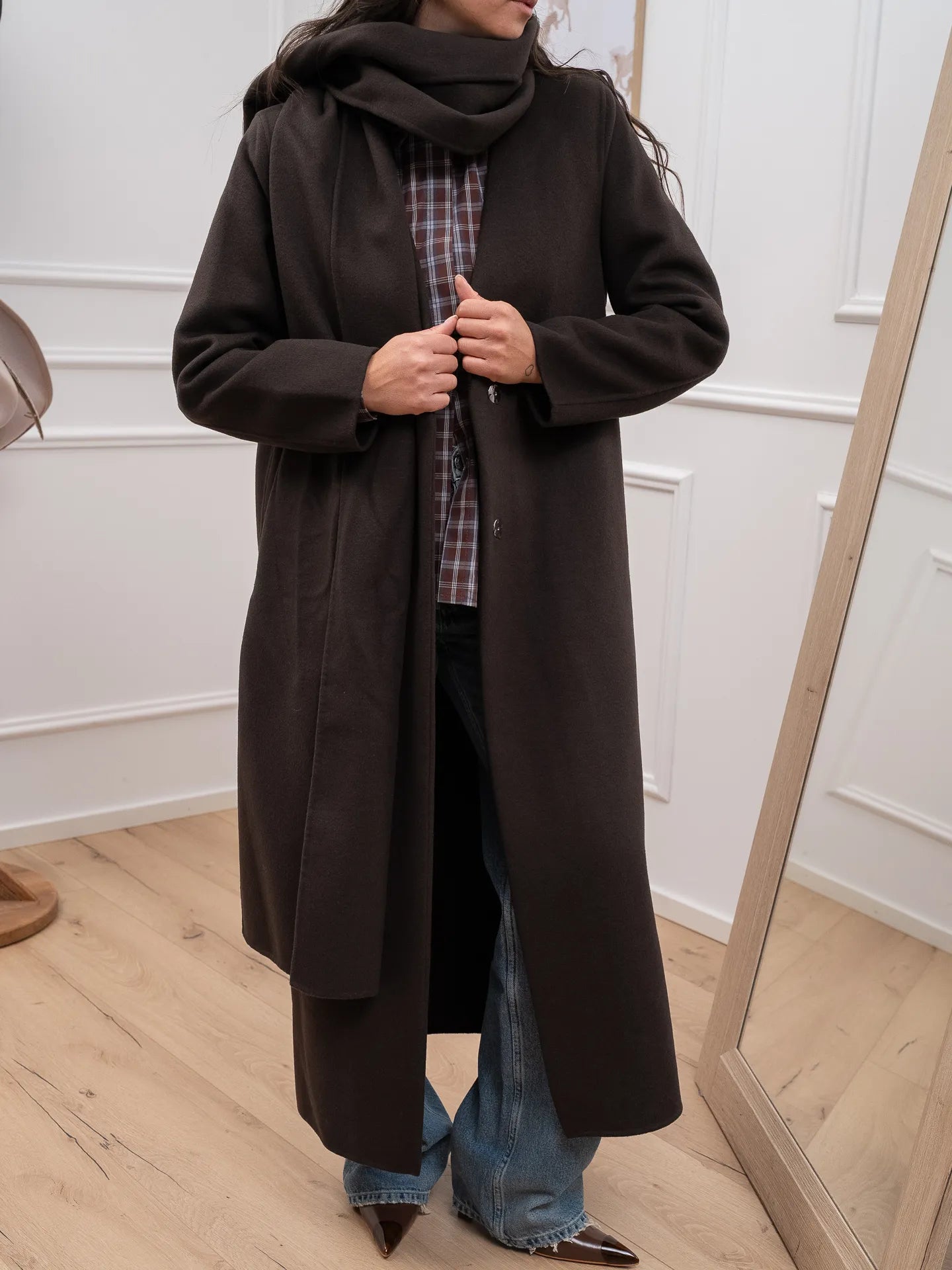 Cappotto fondente lungo con stola - Vicolo