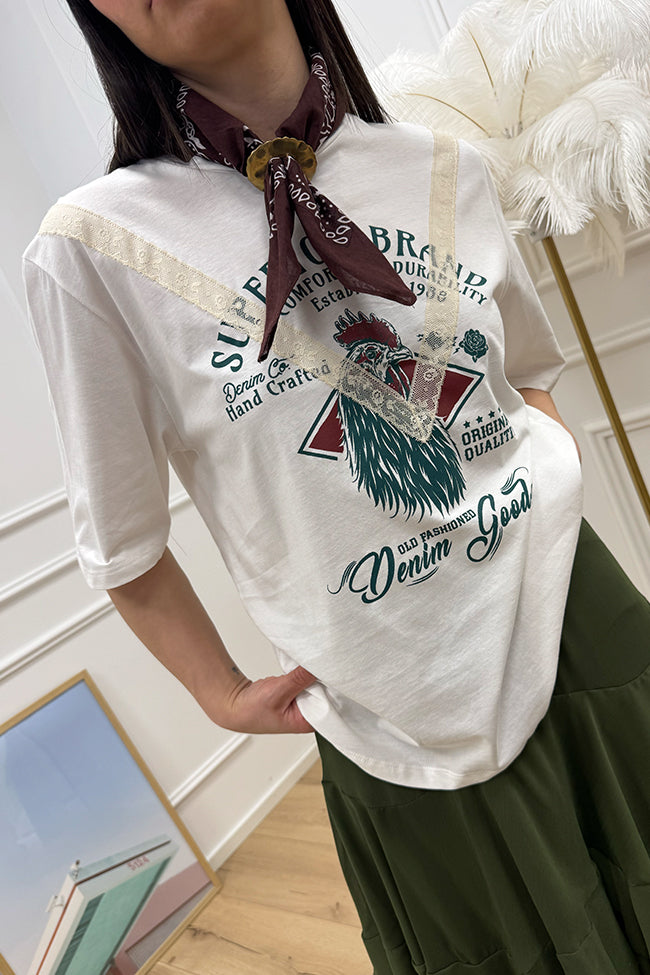 T shirt Rodeo bianca con bandana moro - Tensione In