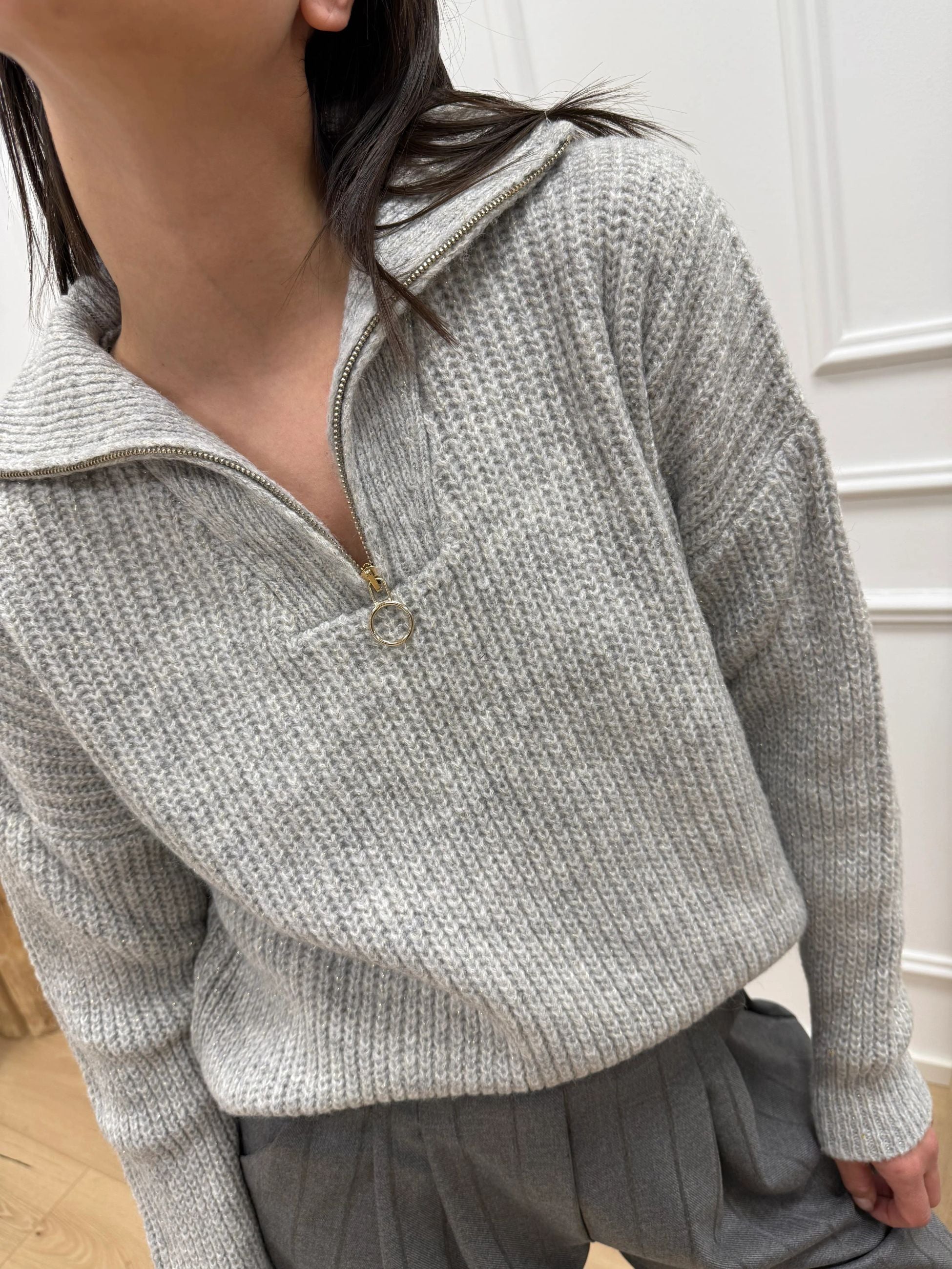 Maglia perla filo lamè oro con zip - HaveOne
