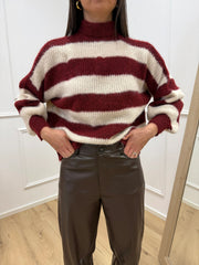 Maglia riga a scatola bordeaux e panna - HaveOne