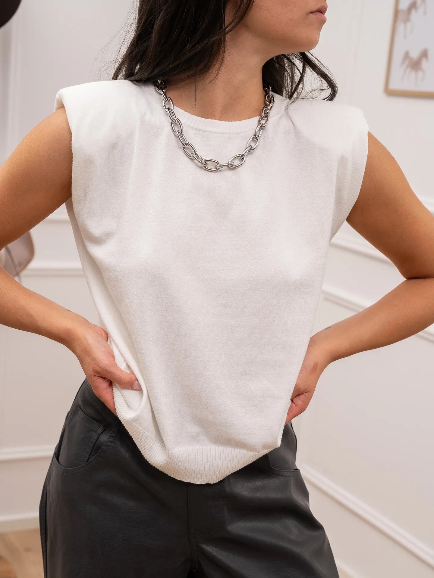 Gilet girocollo bianco spalla imbottita - Vicolo