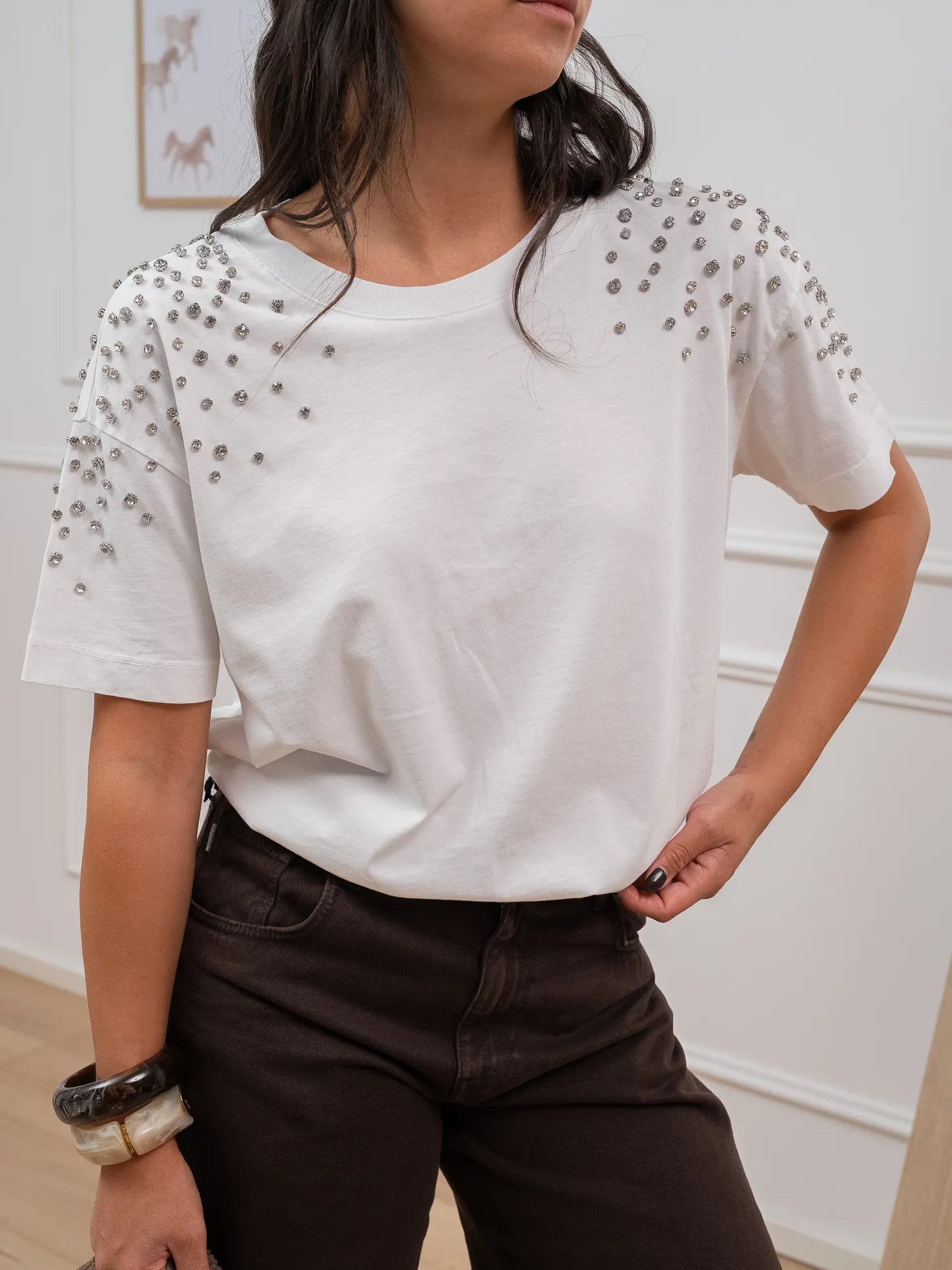 T shirt bianca spalline strass - Vicolo