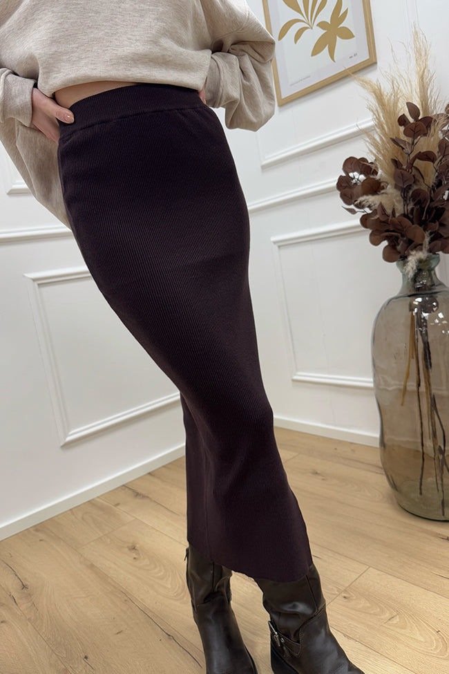 Gonna a costine fondente con spacco - Kontatto