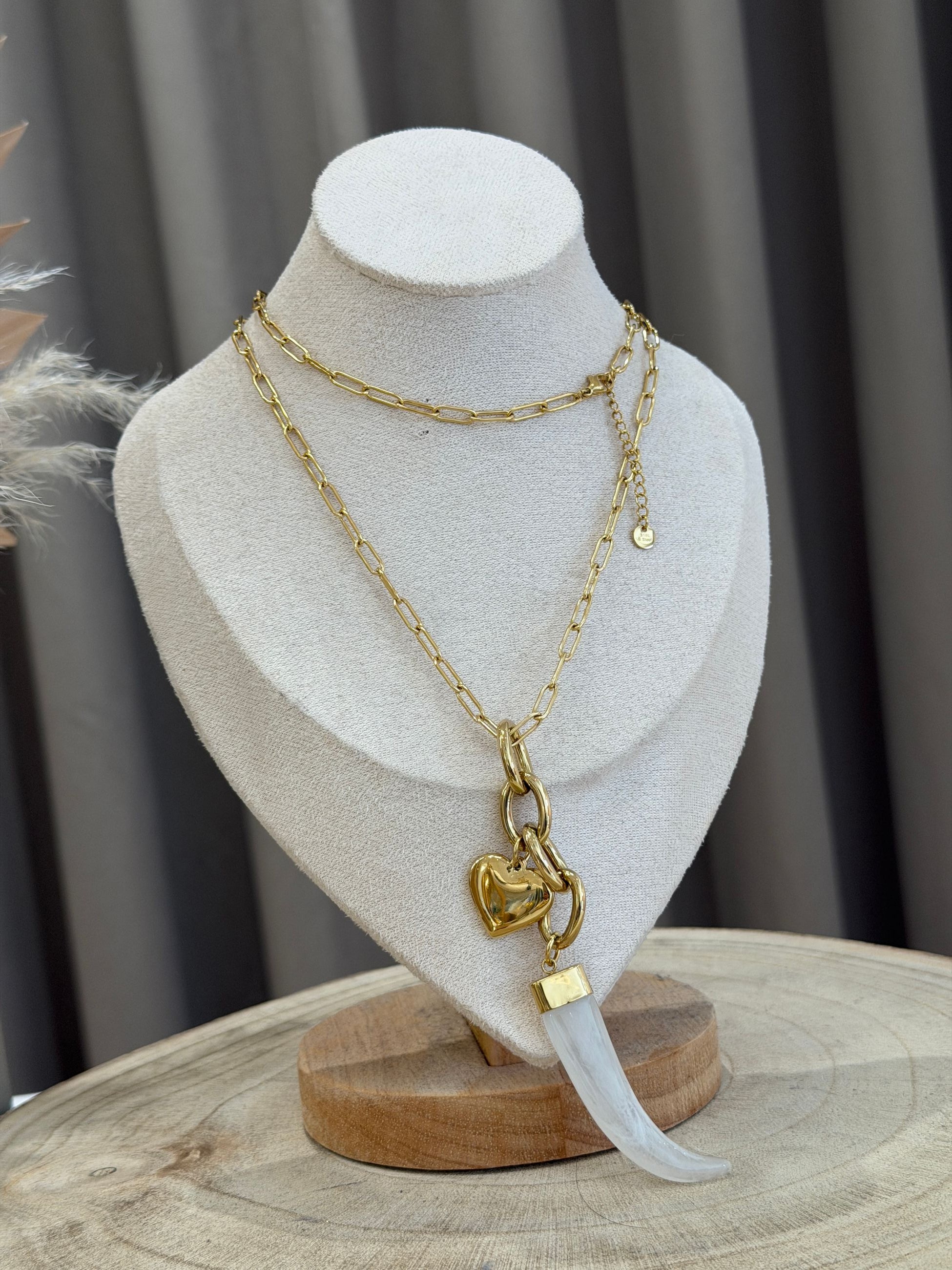 Collana lunga corno bianco e cuore - Calibro Shop