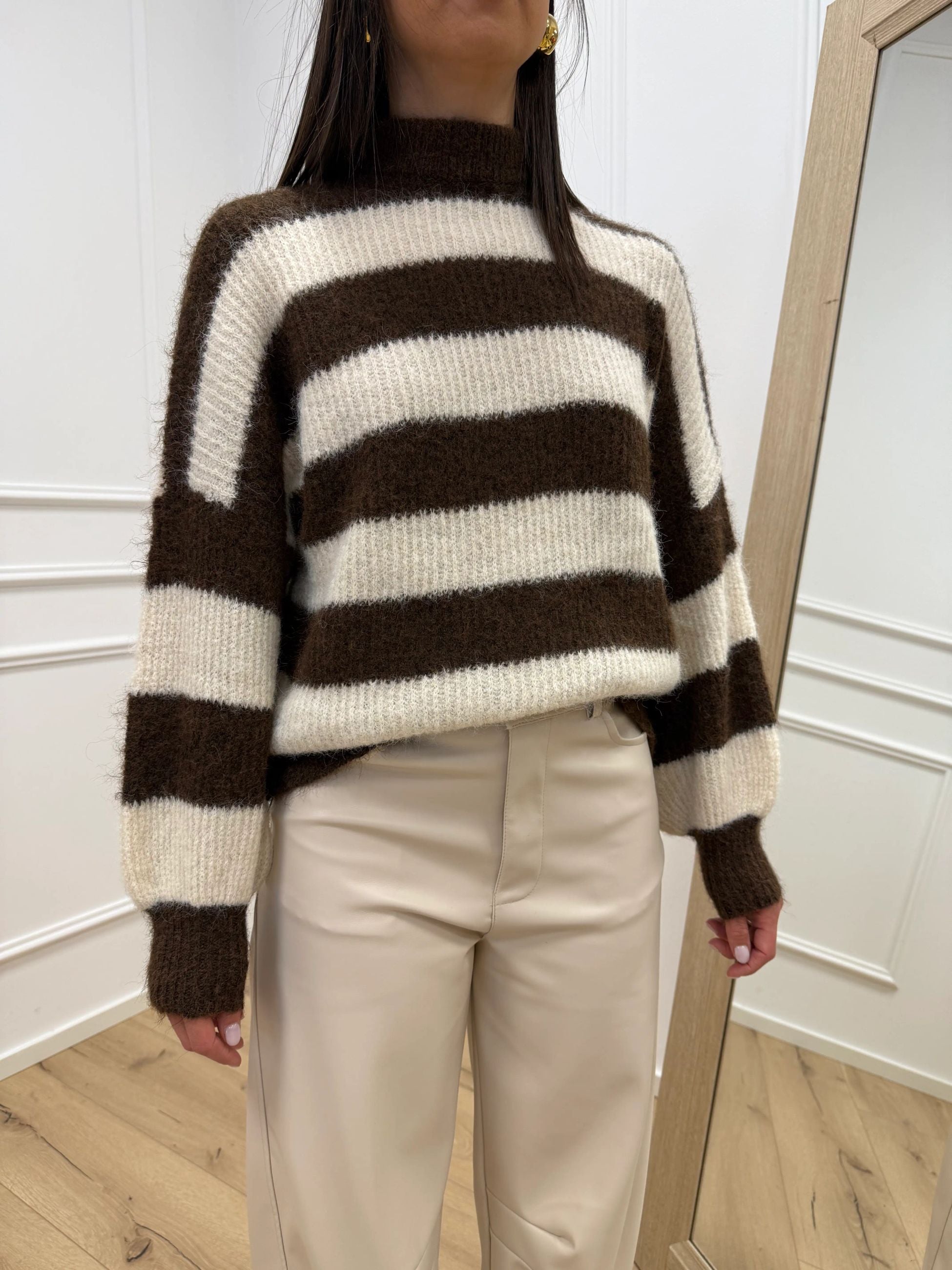Maglia riga a scatola moro e panna - HaveOne